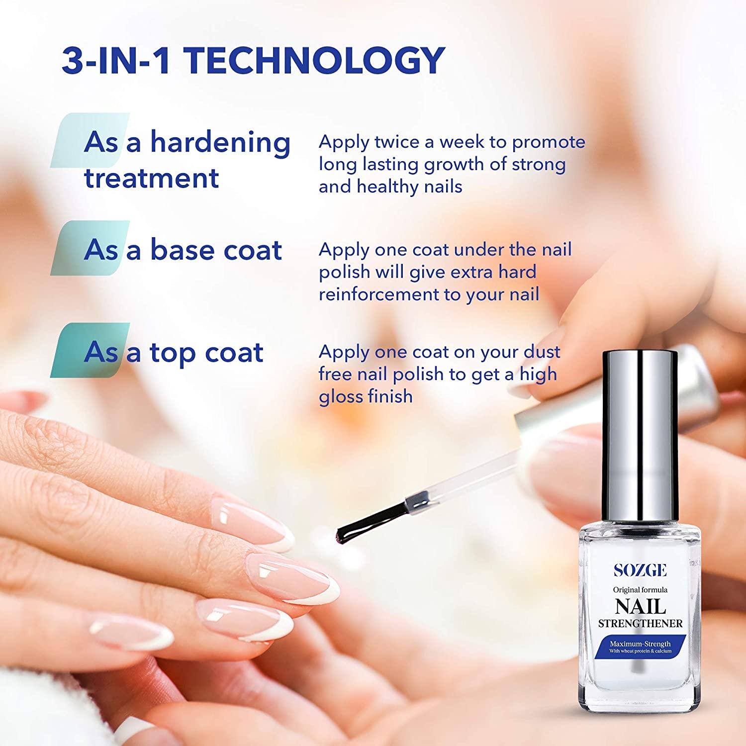 Amazon.com : Eternal 2 in 1 Nail Hardener Base Coat Top Coat - 13.5 mL Nails  Strengthener with Long Lasting Shine Finish for Strong Nails, Fingernail  Polish Wear Extension & Healthy Nail
