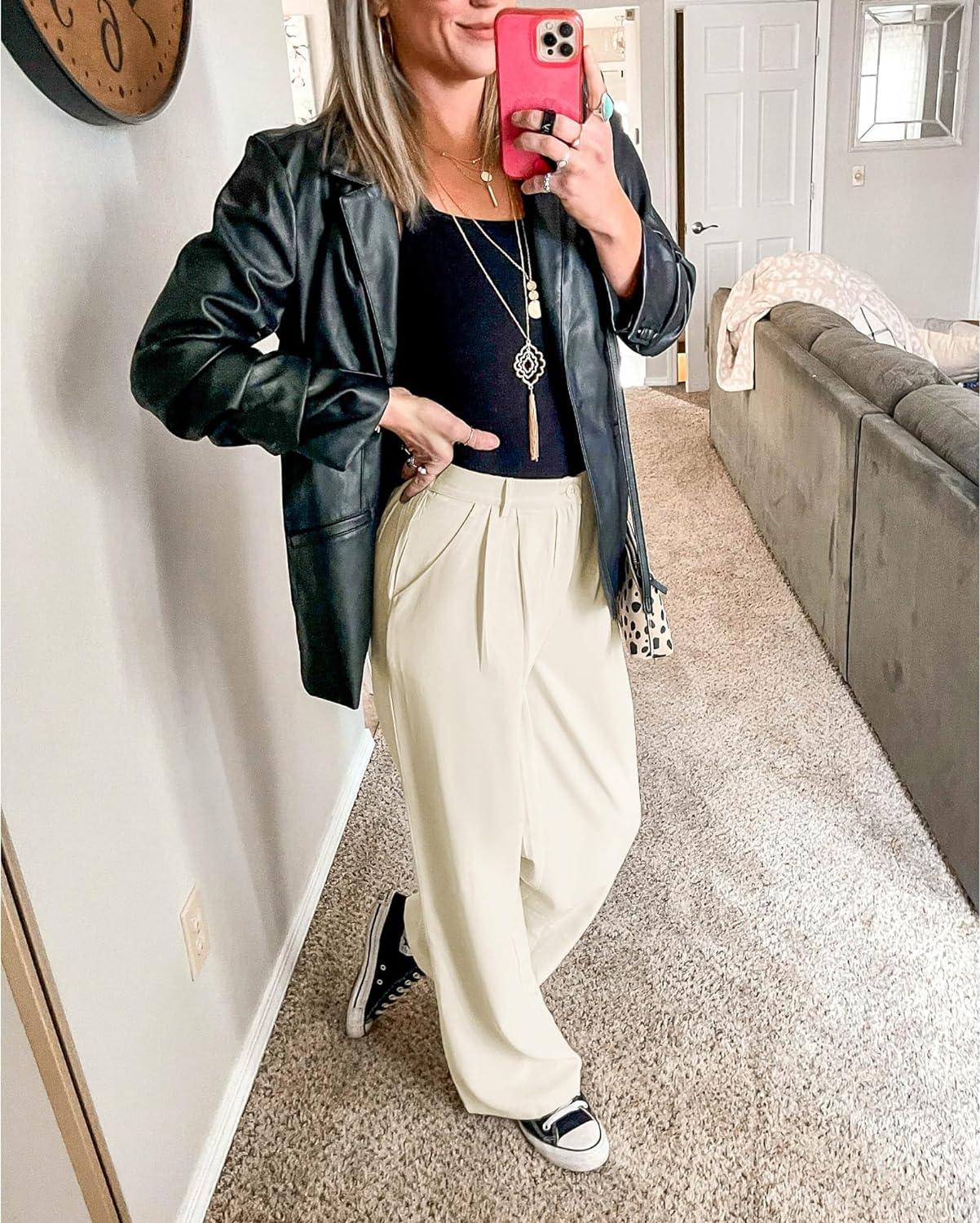 Vetinee Wide Leg High Waisted Dress Pants for Women with Pockets - XXL Vanilla Ice | Buy Now with Express International Delivery | GoSupps.com Vetinee Wide Leg High Waisted Dress Pants for Women with Pockets - XXL Vanilla Ice | Buy Now with Express International Delivery | GoSupps.com