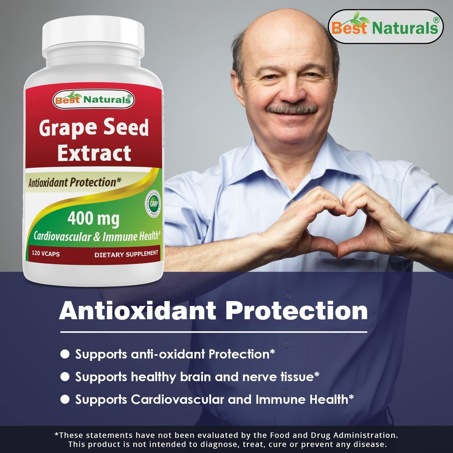 Best Naturals Grape Seed Extract 400 mg Veggie Capsule, 120 Count 120