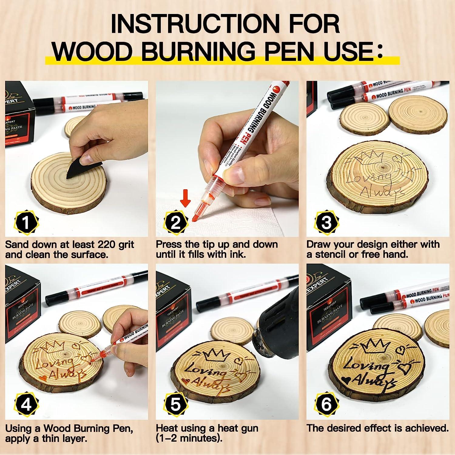 Teexpert Wood Burning Gel Pen Kit - 4OZ Wood Burning Paste,2 Scorch Pens  Double-Sided, 4 Tips, Squeegee, Sandpaper for DIYHeat Sensitive Wood Burning  Marker for Wood Crafts Suitable Artists Beginners Wood Burning