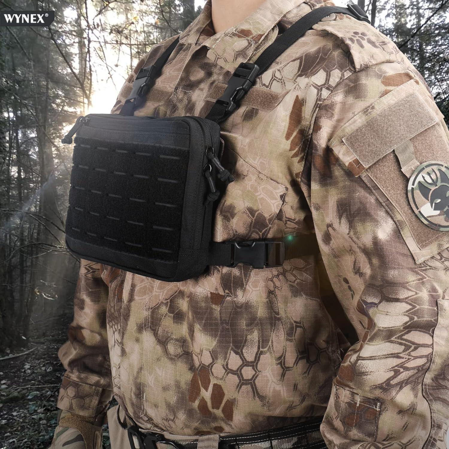 WYNEX Tactical Chest Rig Bag of Laser Cut Design Molle Chest Pouch Utility  Recon Kit Bag Tactical Combat Chest Pack Airsoft Front Chest Pouch Include  Patch Black