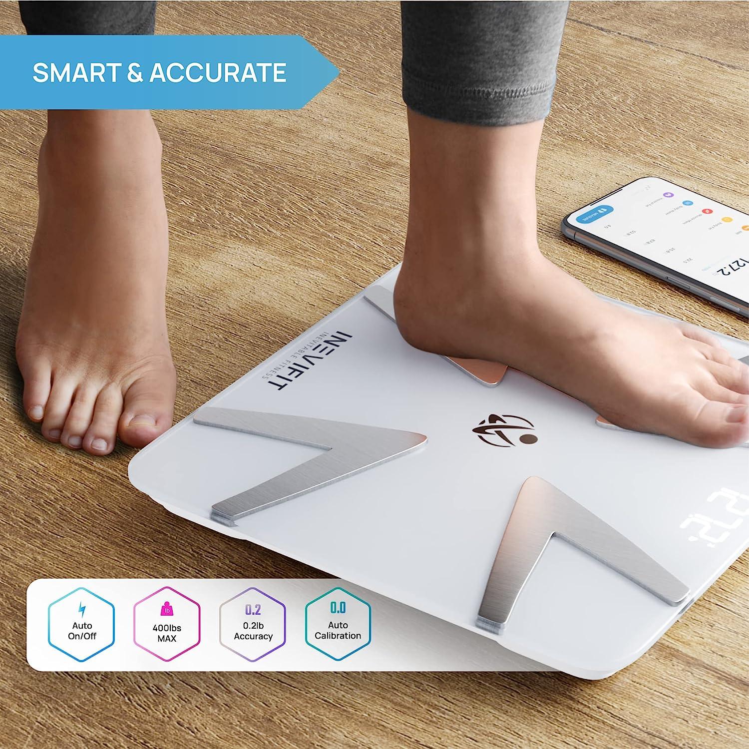 INEVIFIT Smart Body Fat Scale, Highly Accurate Bluetooth Digital Bathroom Body  Composition Analyzer, Measures Weight, Body Fat, Water, Muscle, BMI,  Visceral Fat & Bone Mass for Unlimited Users White