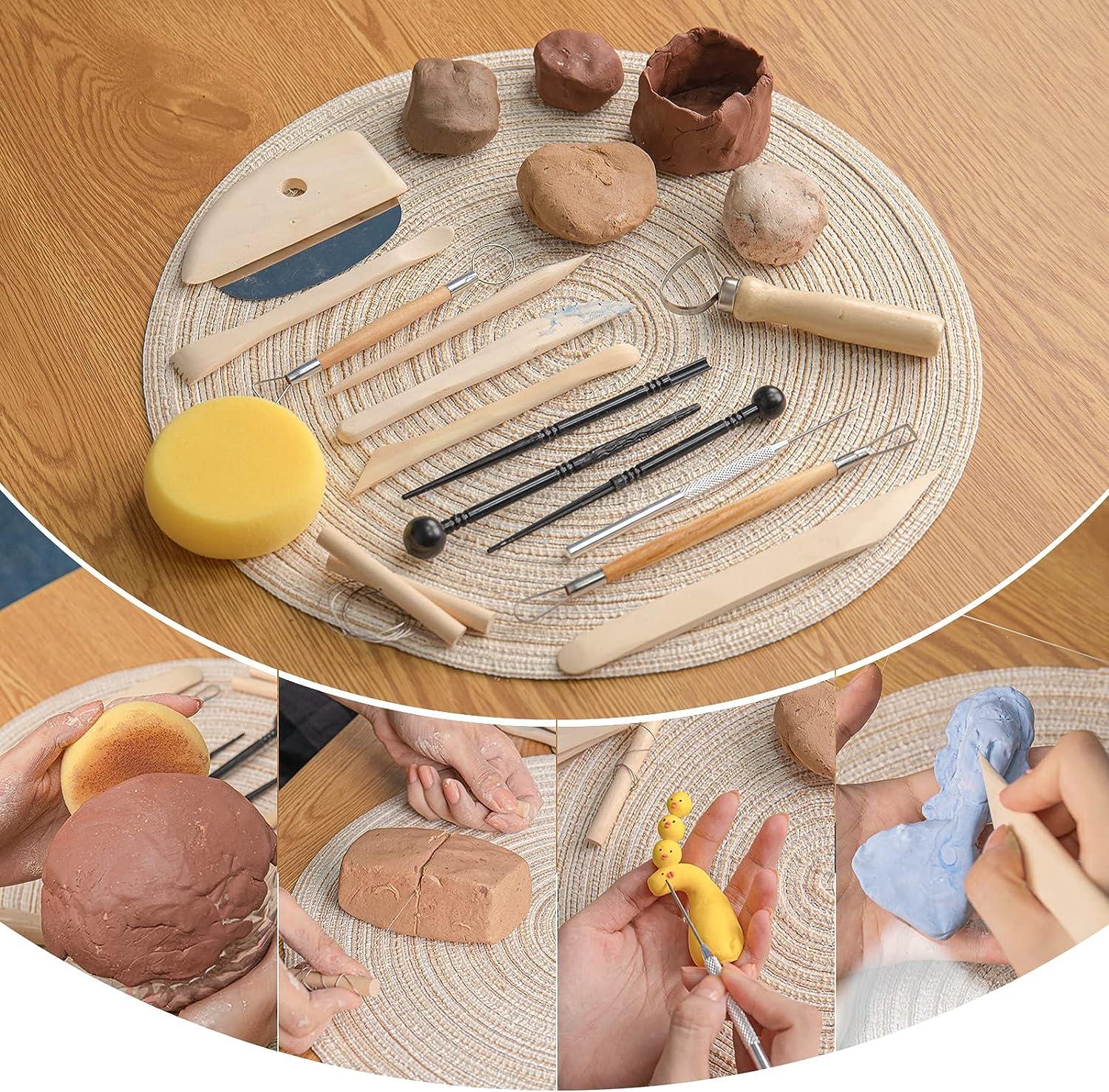 Pottery Tool Kit 18pcs Polymer Clay Tools Modeling Clay Sculpting Tools Kit  Ceramics Tools Trimming Embossing Pattern Smooth Wooden Handles Pottery  Tools