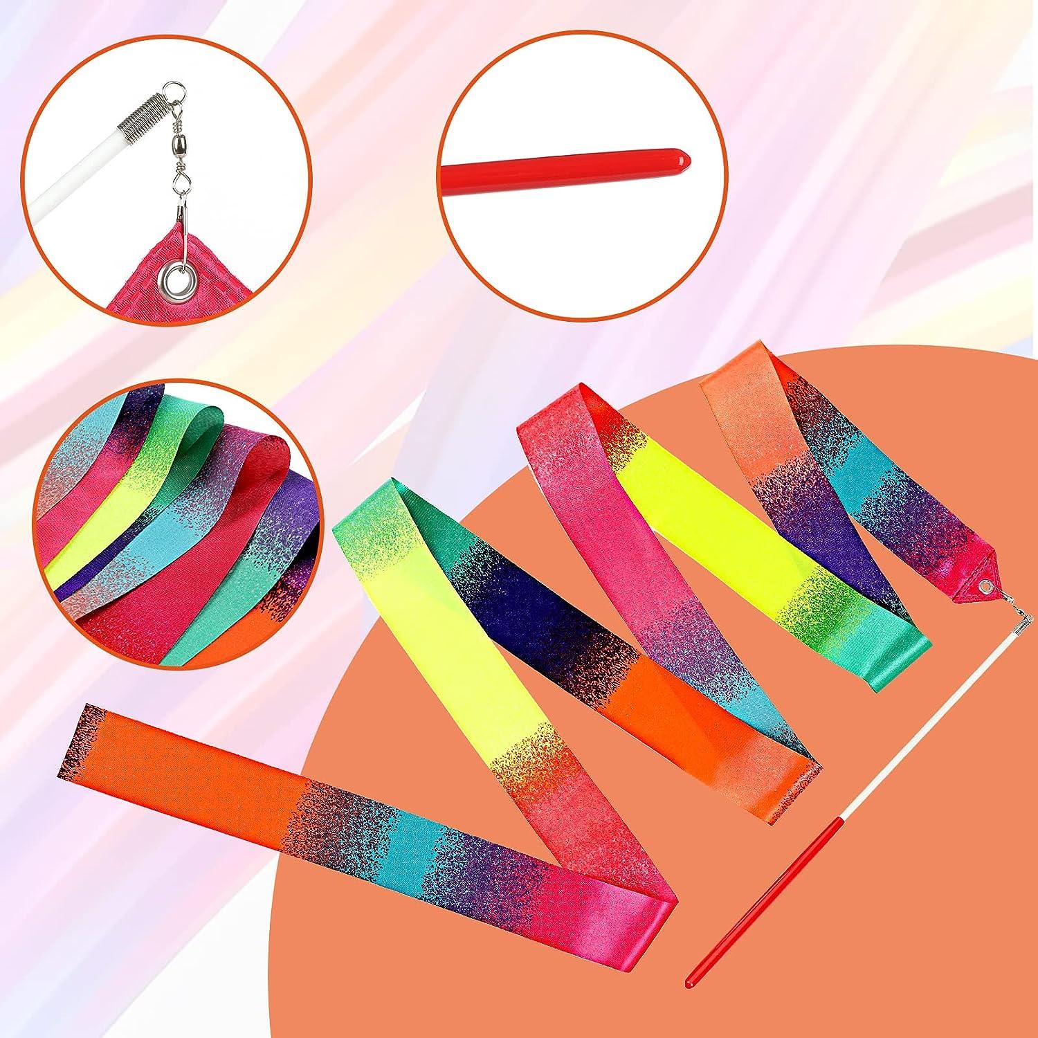 Dance Streamers 4-Pack Rainbow Ribbon Dancer Wands For Kids - 78 Inch Gymnastics Streamers With Sticks Rainbow Dance Streamers