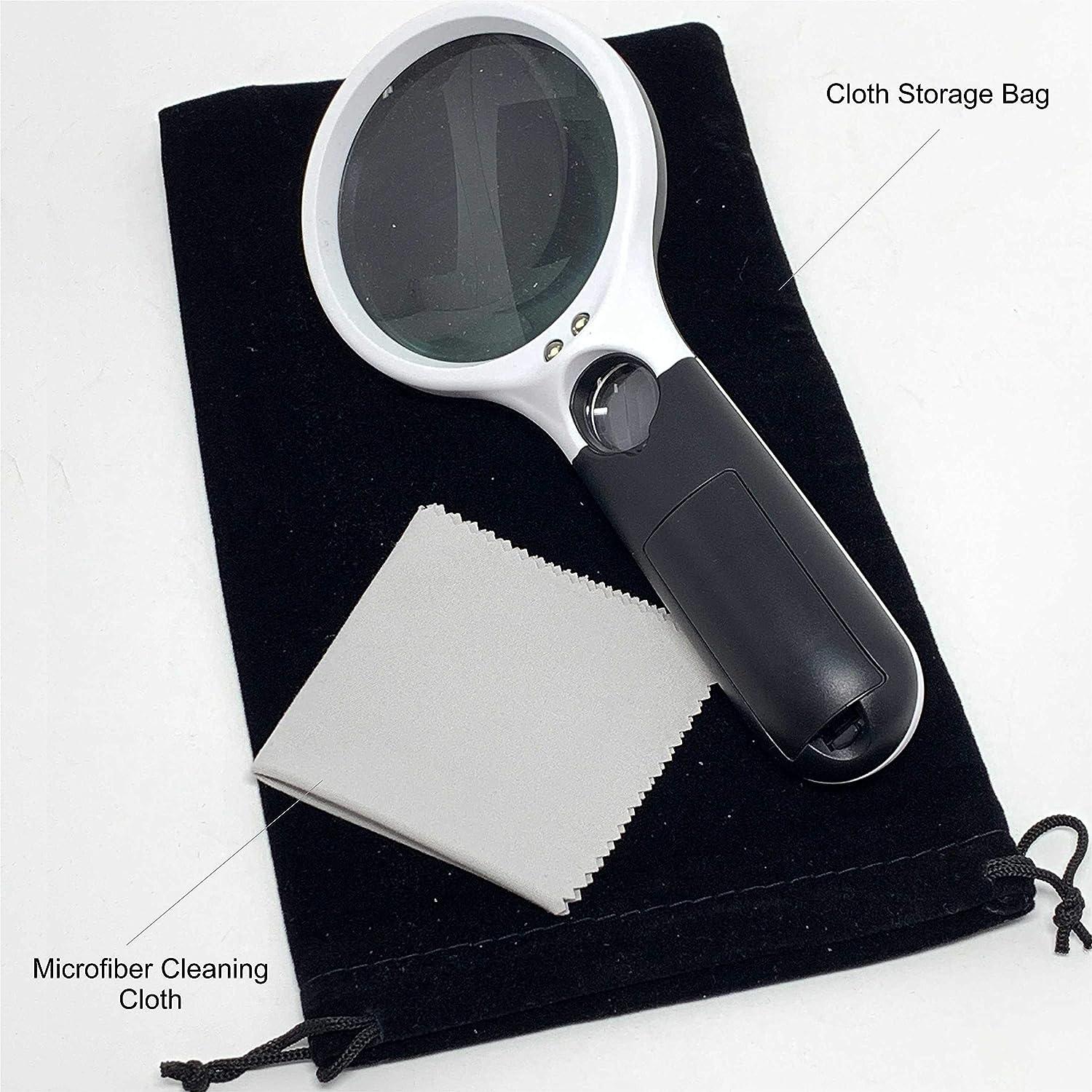 Lighted Magnifying Glass with 3X Magnifier for Reading and 45x Loupe Use as Magnifying  Lens, Jewelers Loupe, or Coin Magnifying Glass with Light, or Handheld  Small Magnifying Glass for Reading Labels
