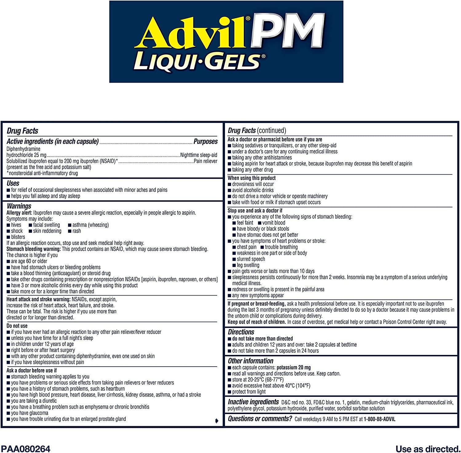 Advil PM LiquiGels Pain Reliever & Nighttime Sleep Aid 160 Liquid