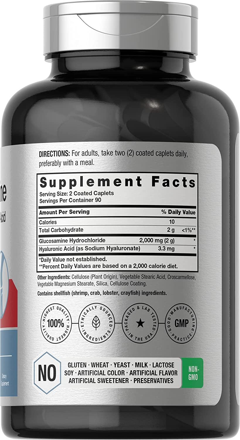 Glucosamine HCL with Hyaluronic Acid 2000mg 180 Coated Caplets Non