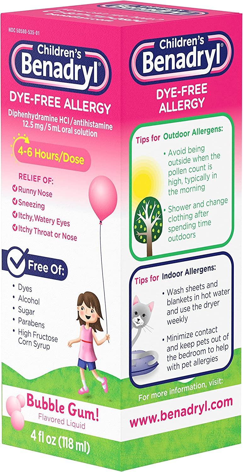 Children's Benadryl DyeFree Allergy Liquid, Diphenhydramine HCl