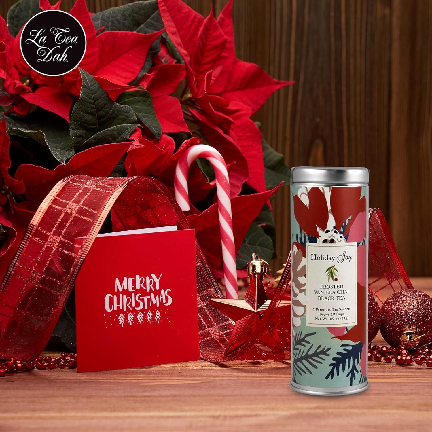Poinsettia Christmas Tea Gift Basket by La Tea Dah Gourmet Tea Gift