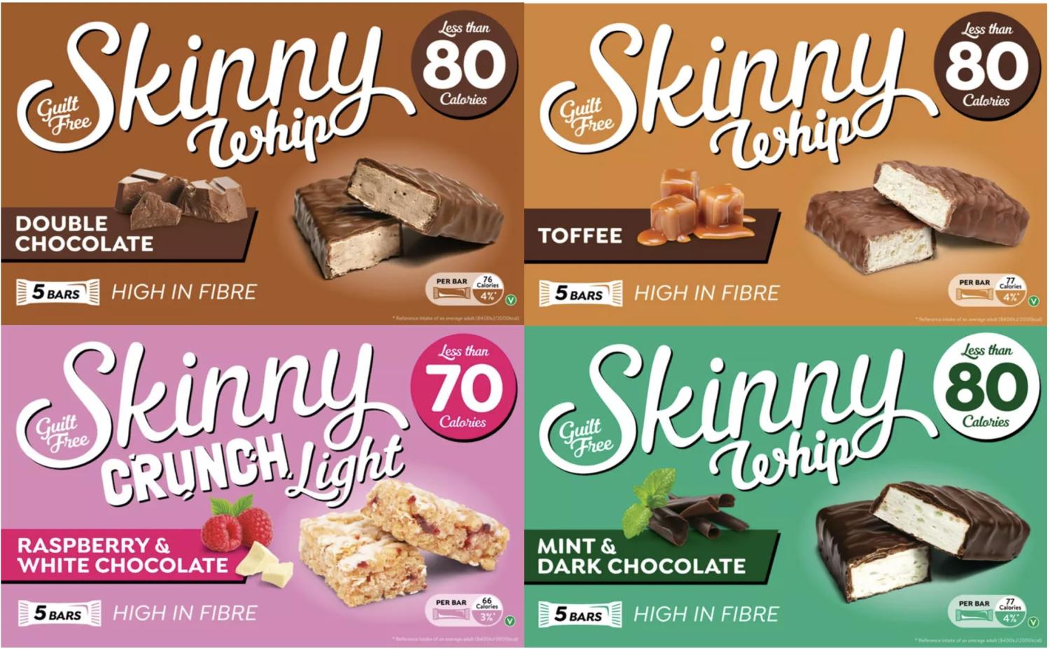Skinny Whip 20g Chocolate Bars Guilt Free Under 80 Cal each 4 Flavours