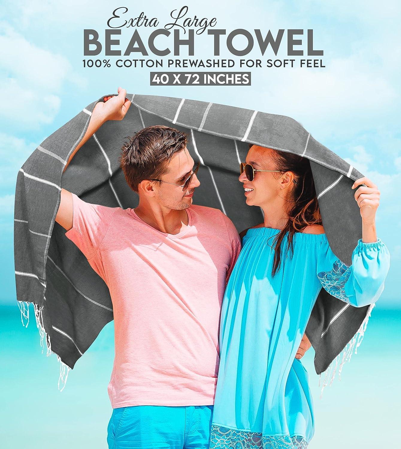 2 Packs Cotton Turkish Beach Towels Quick Dry Sand Free Oversized