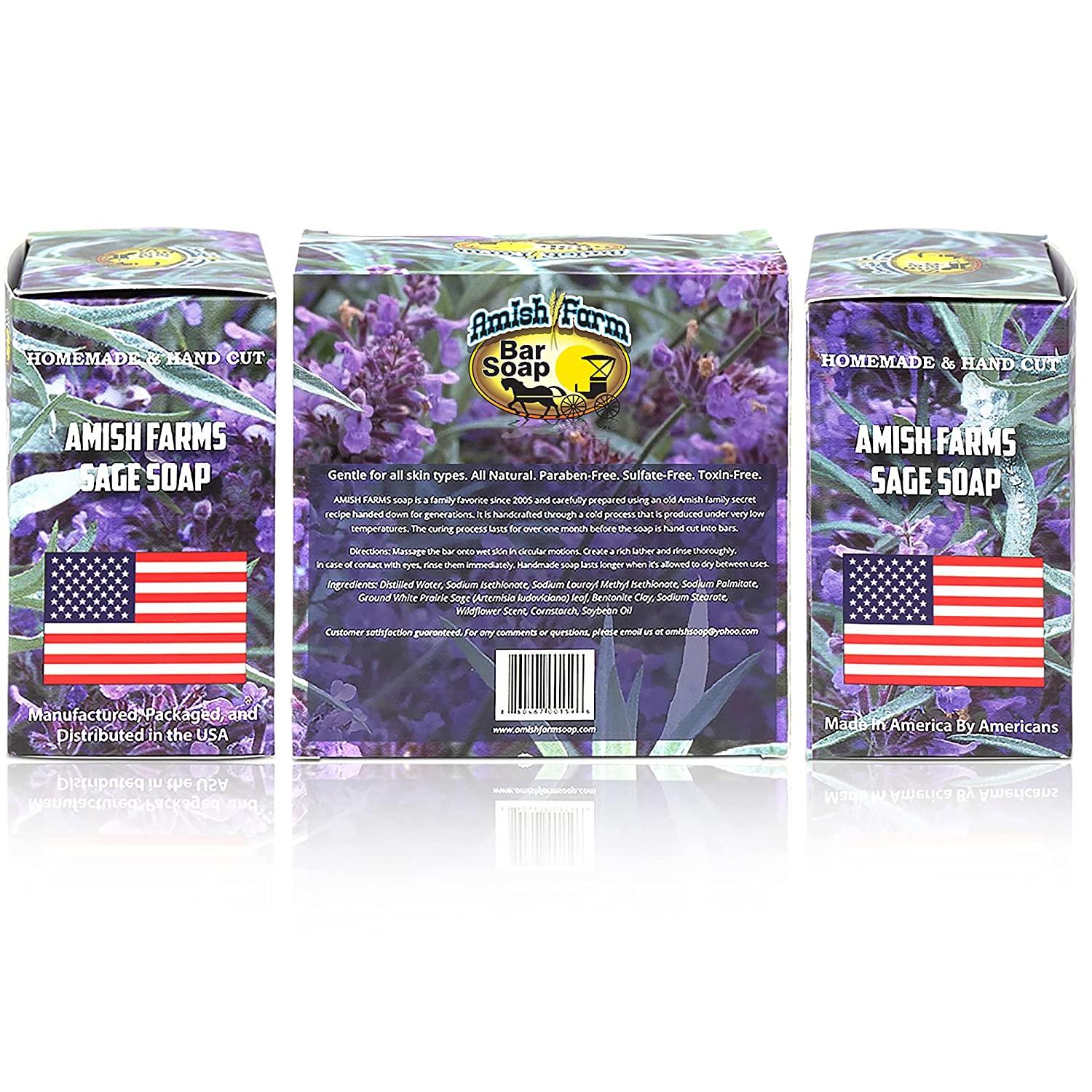 Amish Farms Natural Soap Bar (4 Bars) With Exfoliating Sage, Clean Lavender  Scent, Made in USA - Homemade, Handcut, Vegan Face & Body Soap Scrub for