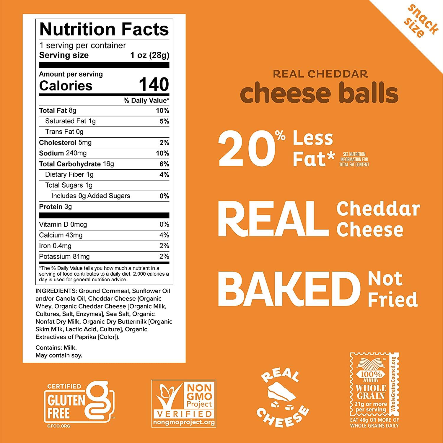 Pipcorn Heirloom Cheddar Cheese Balls 1oz 24 Pack Gluten Free & Non