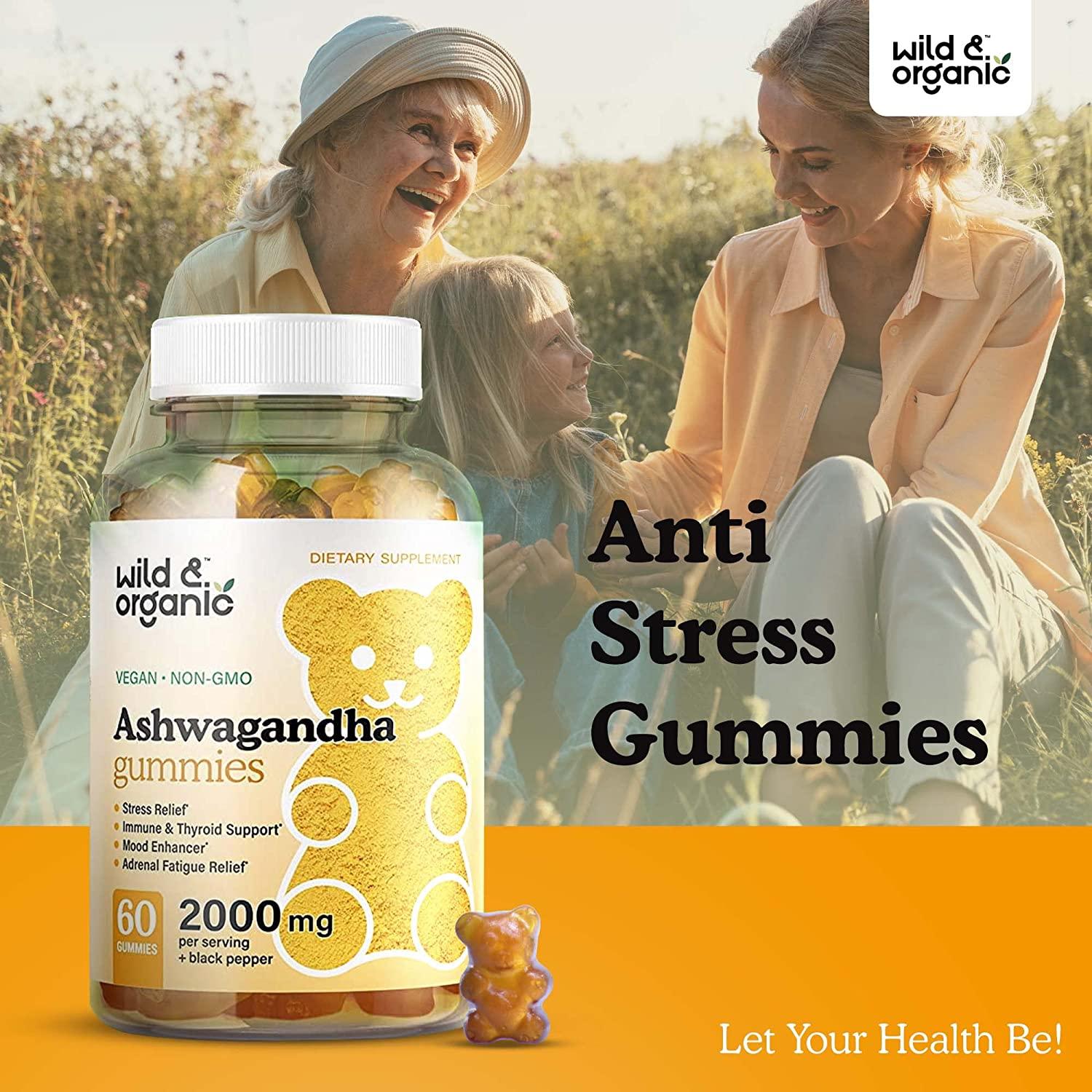 Wild Organic Ashwagandha Gummies Stress & Anxiety Relief Calm Mood
