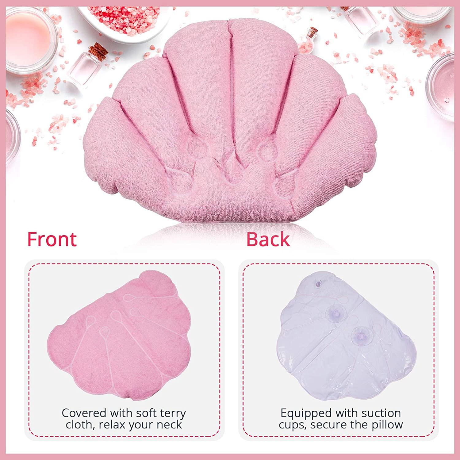 3 Pieces Inflatable Bath Pillow with Suction Cups, Terry Cloth Covered