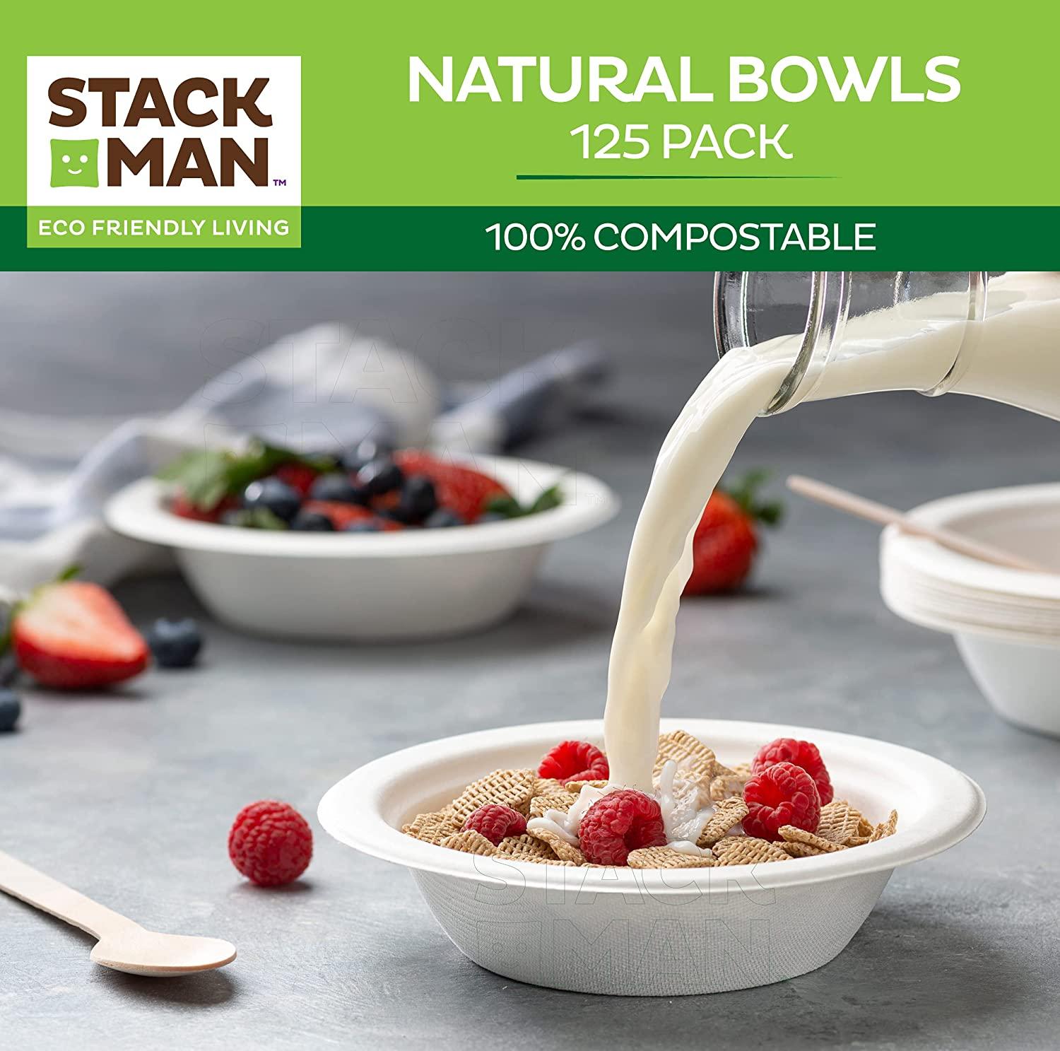 Stack Man 100% Compostable 9 Paper Plates [125-Pack] Heavy Duty  Eco-Friendly Made of Sugar Cane