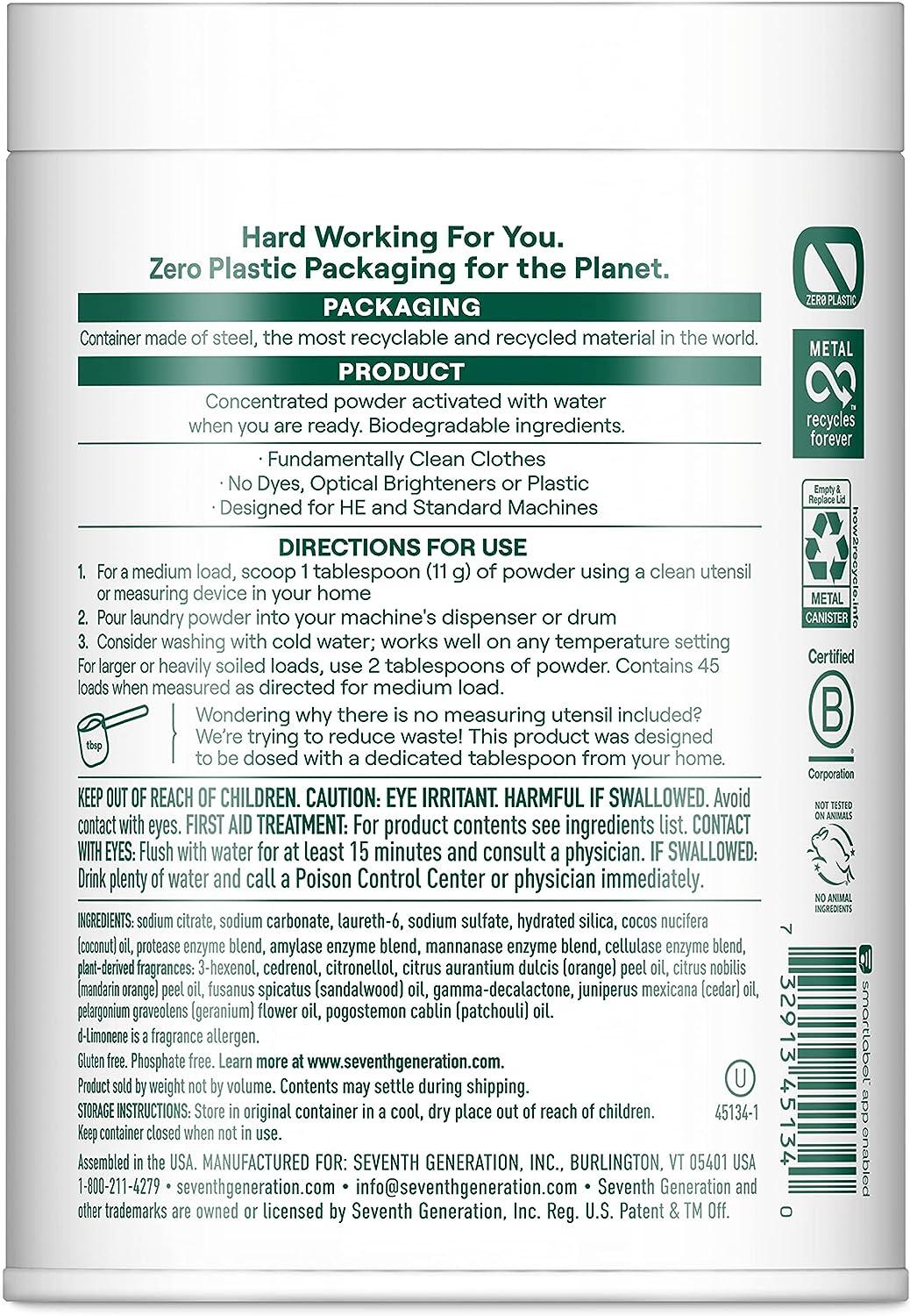 Seventh Generation Zero Plastic Laundry Detergent Powder Laundry soap