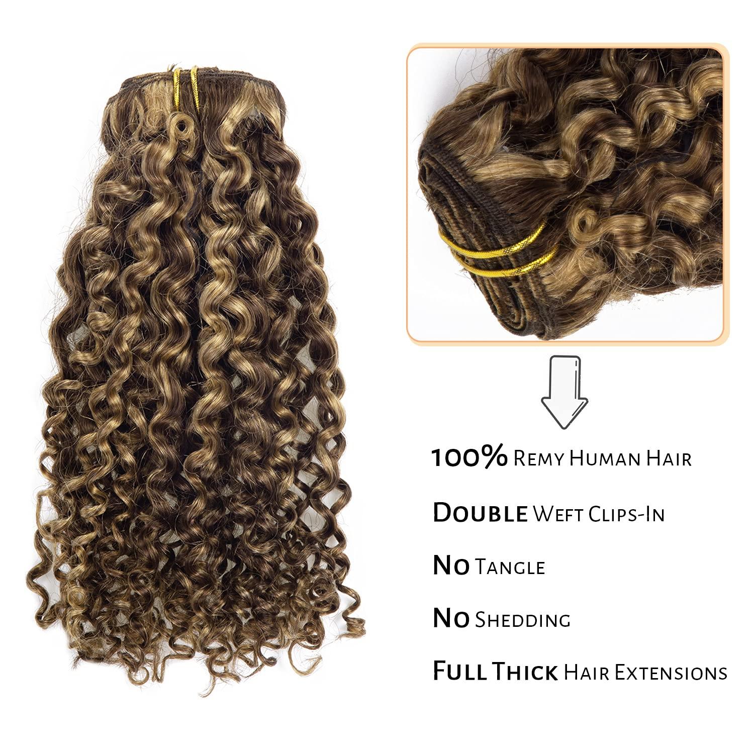 22 inch Afro Jerry Curly Clip in Human Hair Extensions for Black Women