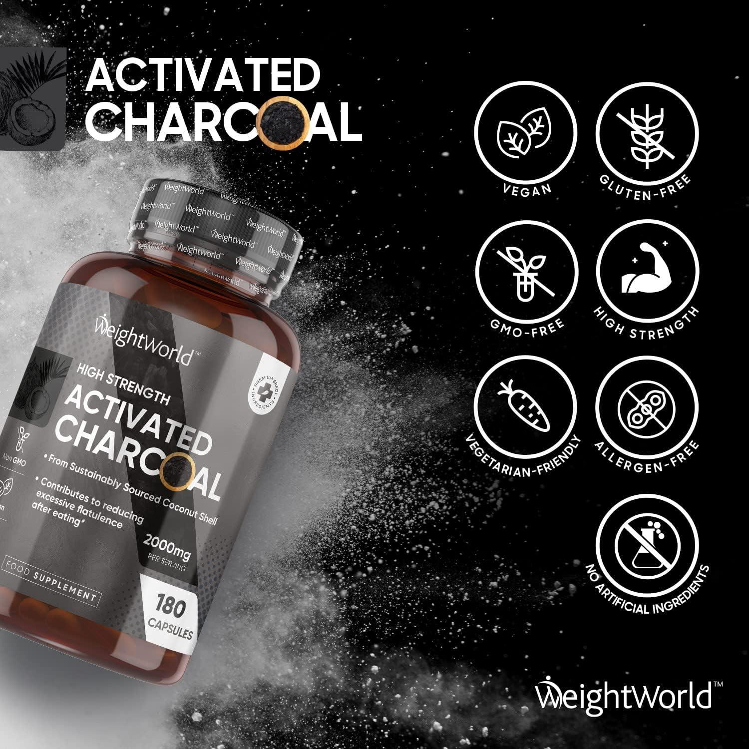 Activated Charcoal Capsules 2000mg 180 Vegan Capsules (Not Activated Charcoal Tablets