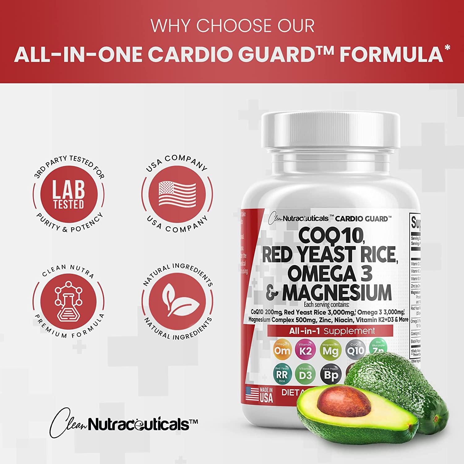 COQ10 200mg Red Yeast Rice Omega 3 Magnesium Niacin Zinc Vitamin K2 D3