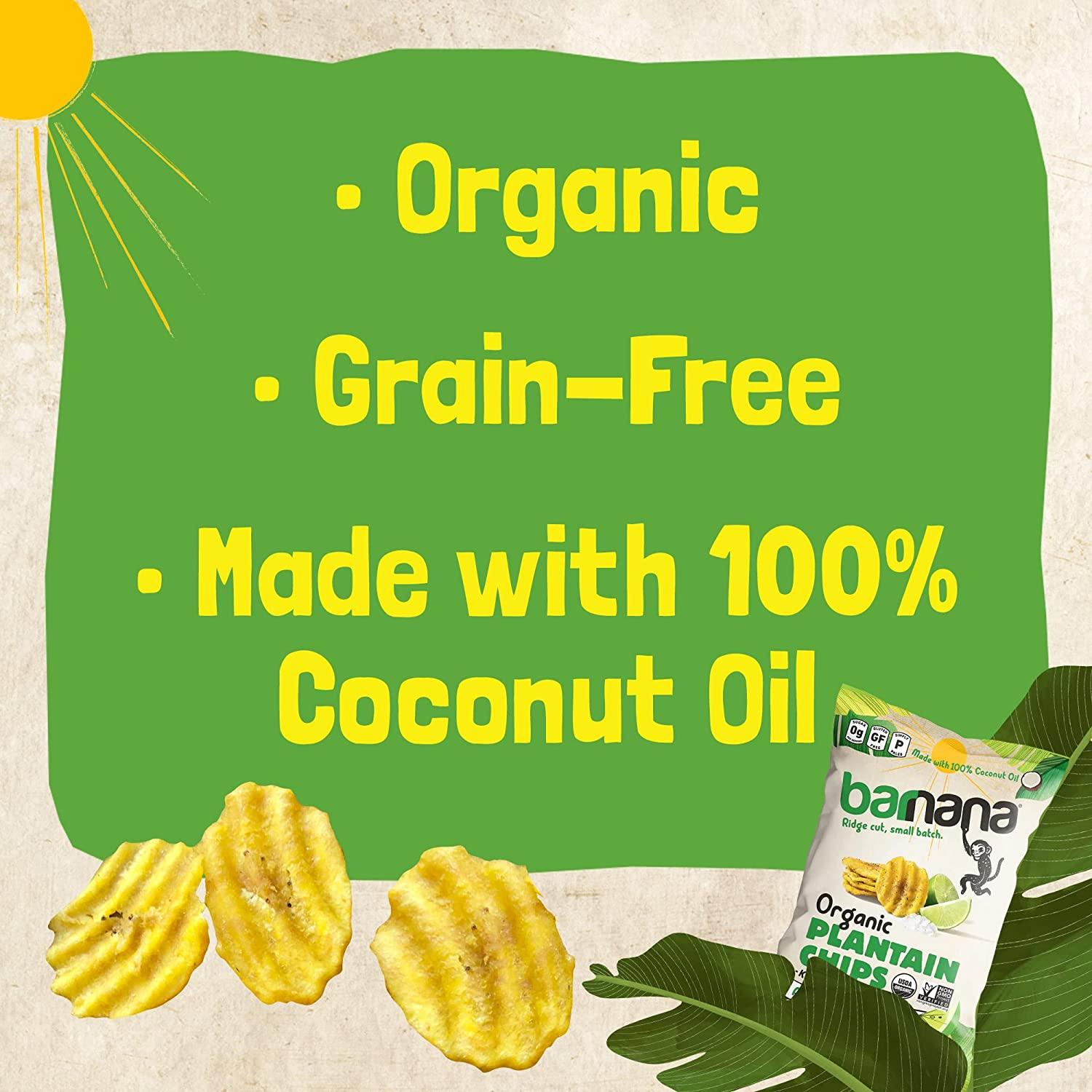Barnana Organic Plantain Chips Acapulco Lime 5oz (3 Pack) Salty Crunchy Snack Cooked in