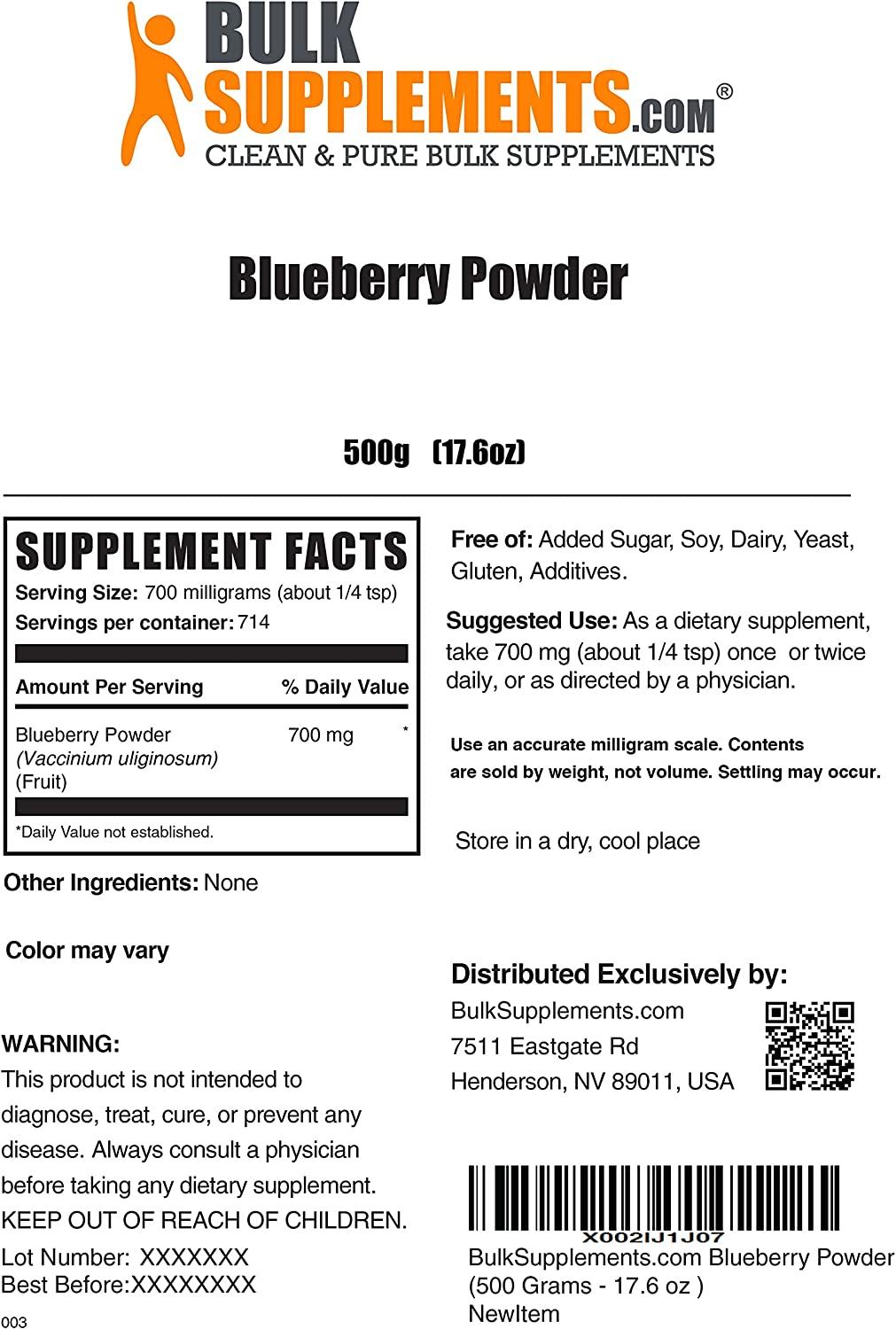 BulkSupplements Wild Blueberry Powder 500g Anthocyanin Supplement for