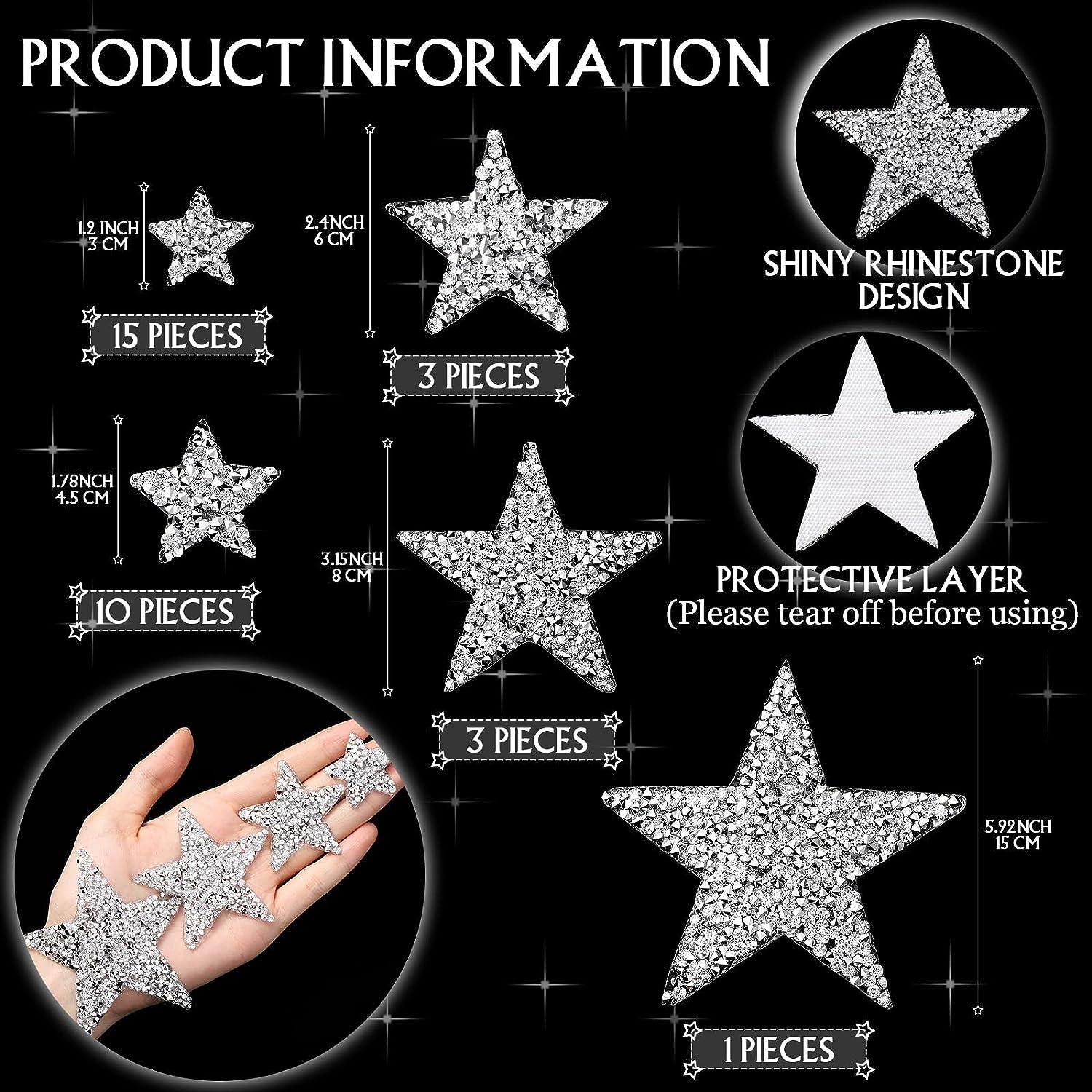 32 Pieces 5 Sizes Iron On Star Patches Adhesive Star Patches Star Shape  Appliques Patch DIY for Clothing Jeans Repair Decoration (Rhinestone,  Silver) Rhinestone Silver