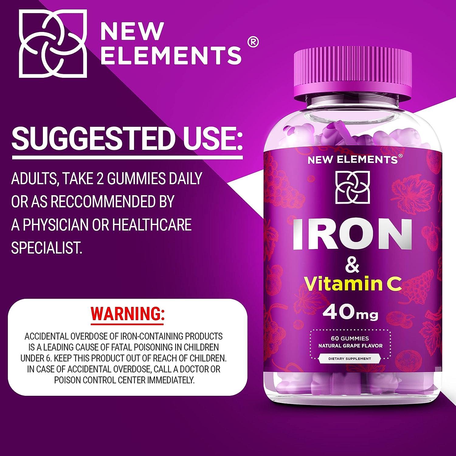 Iron Supplement for Women & Men with Vitamin C Iron Gummies for Adults