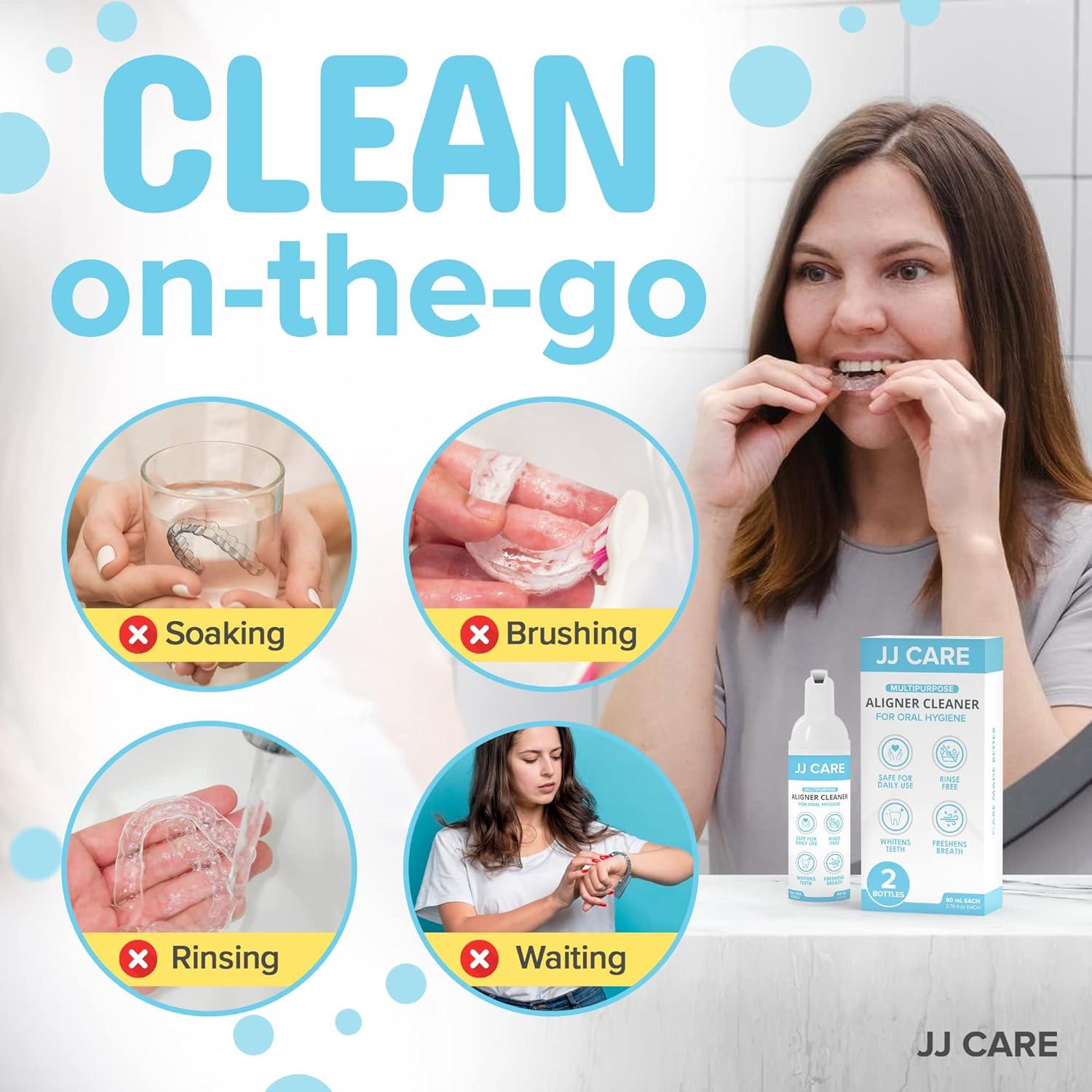 JJ CARE Aligner Cleaner Pack of 2 80ml Invisalign Cleaner Lemon