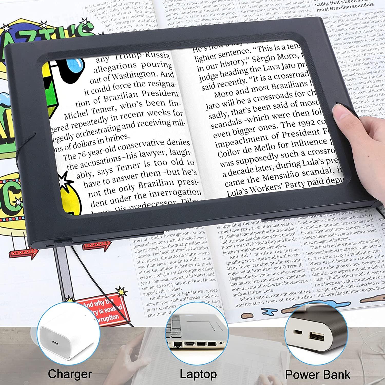 Glass Hands-Free Large Rectangular Desktop Reading Magnifying Glass with 4  LED 3X Magnifier A4 Full Page Magnifying - AliExpress