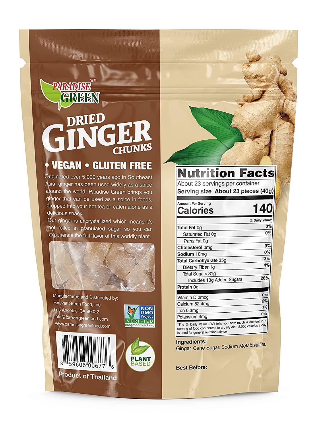 Paradise Green Dried Ginger Chunks Uncrystallized Vegan Plant Based