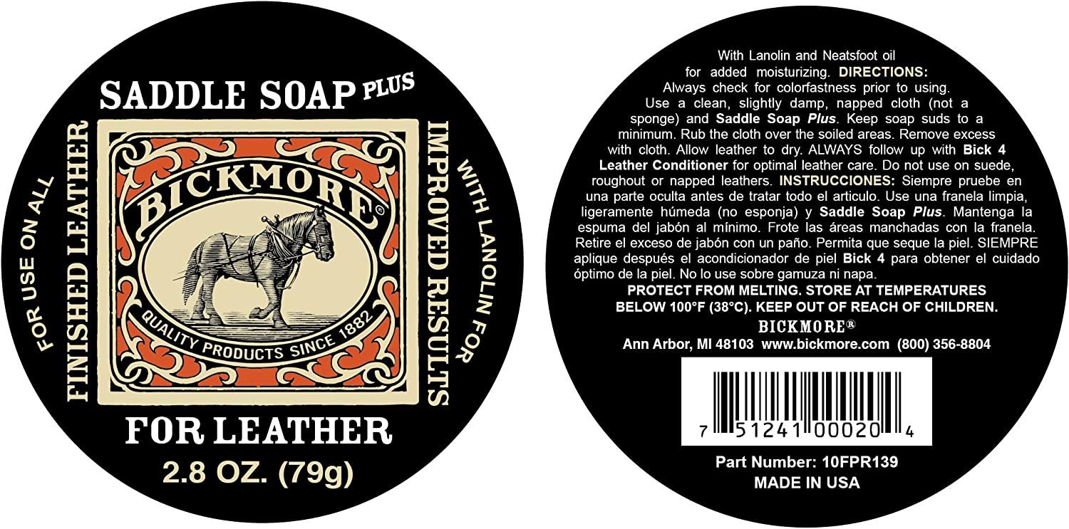 Bickmore Saddle Soap Plus - 2.8oz - Leather Cleaner & Conditioner with  Lanolin - Restorer, Moisturizer, and Protector 2.8 oz