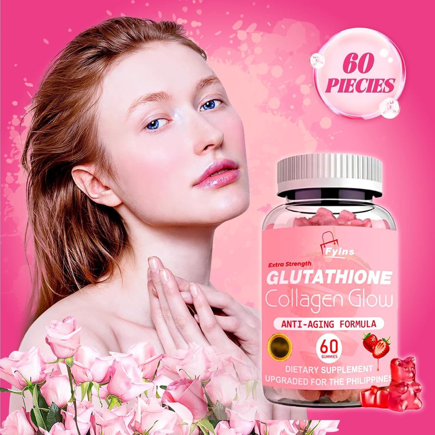 Fyins Glutathione Collagen Glow Gummies Glow Beauty Collagen Gummies for  Women Korean Brightening Skin Glutathione Gummies for Dark Spot Organic  Collagen Gummies (2 Bottles) | Buy Now with Express International Delivery 