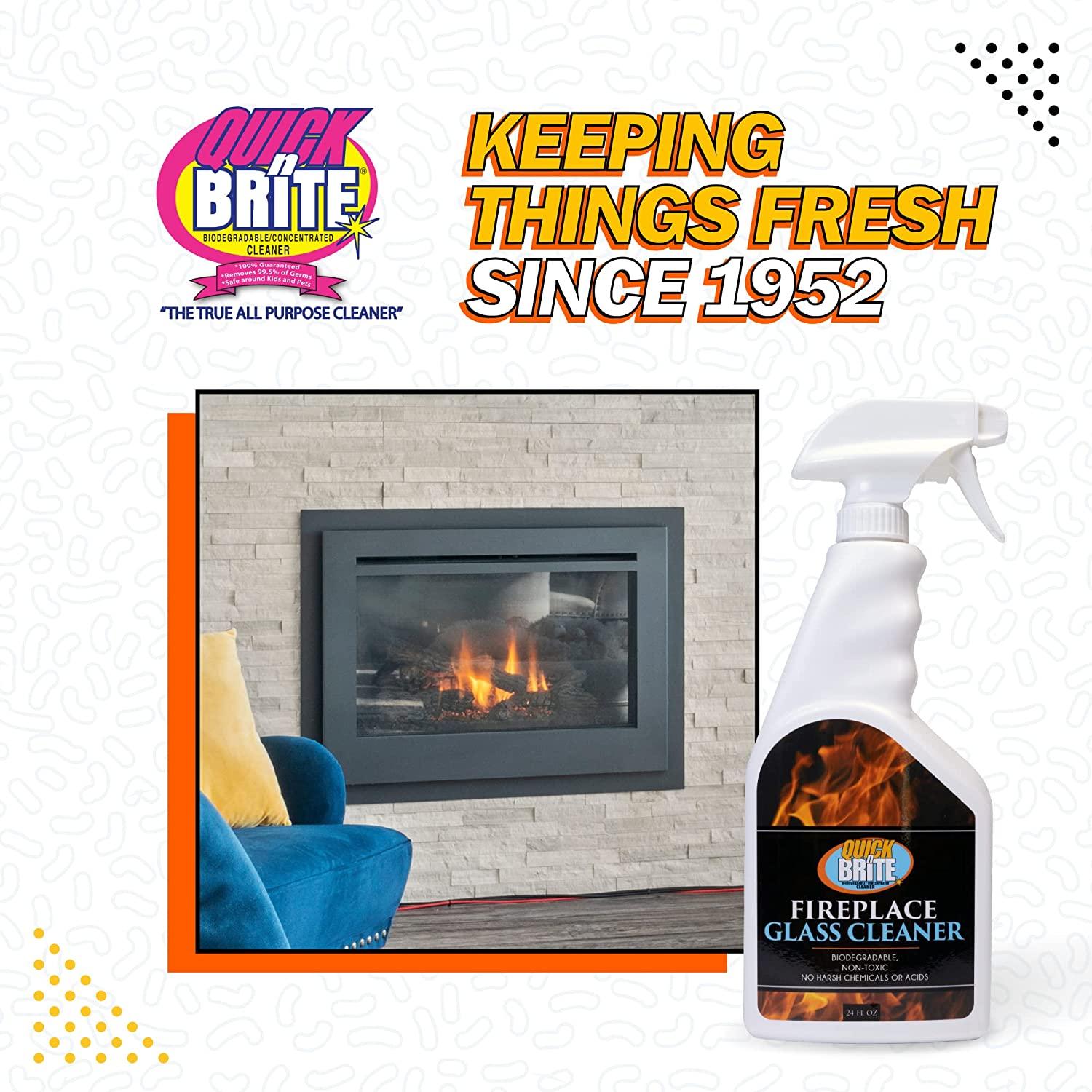 Quick N Brite Fireplace Glass Cleaner with Cloth, Sponge, and Spray, 24