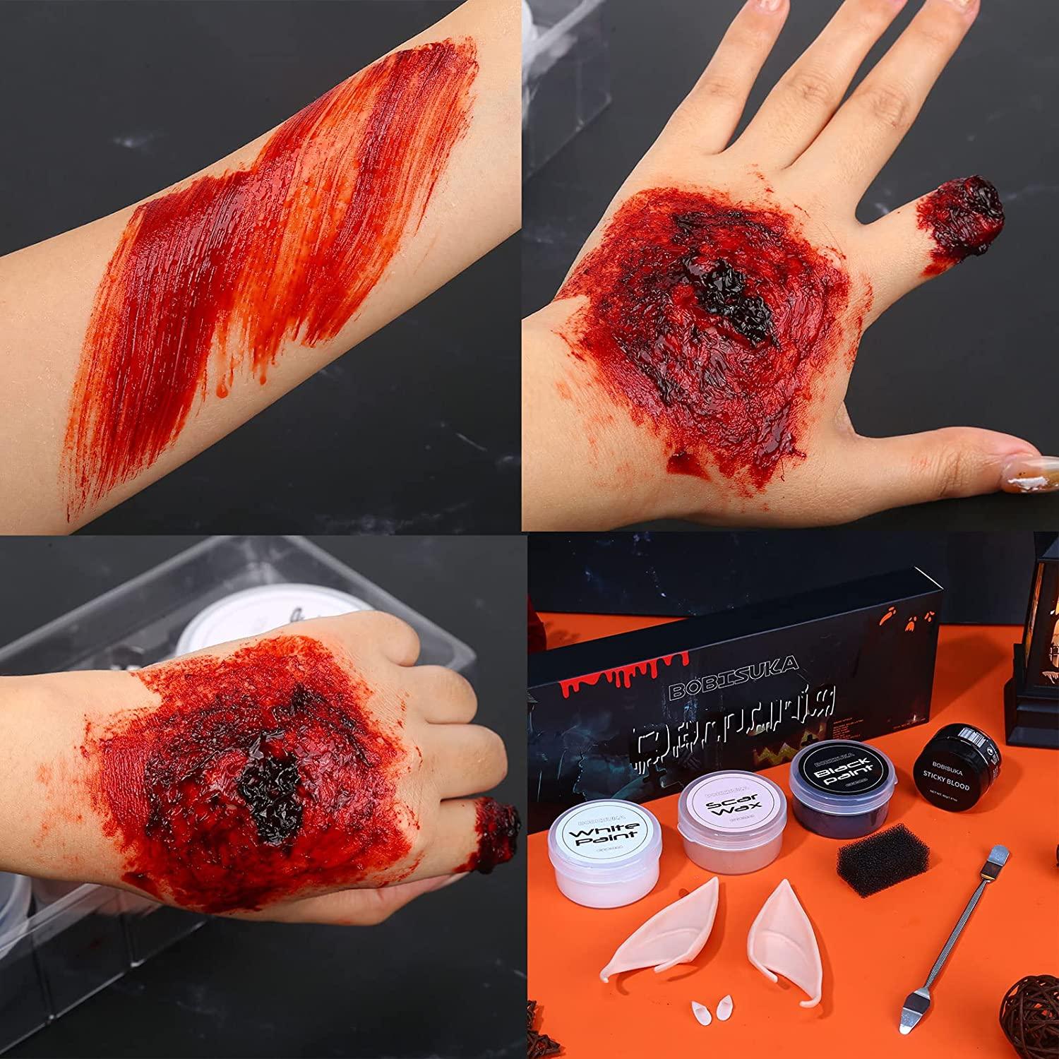 Scar Wax Kit, RNEKFA 5 PCS SFX Makeup Kit, Halloween SFX Special Effects  Makeup Kit with Fake Blood, Makeup Wax, Black Stipple Sponge, Spatula Tool  and Elf Ears…