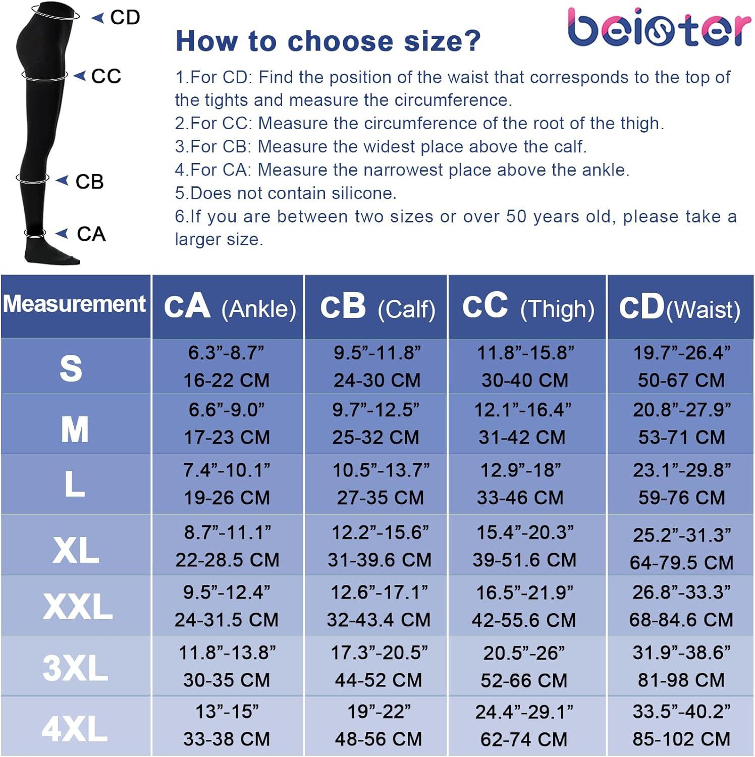  Beister Medical Compression Pantyhose For Women & Men,  20-30mmHg Graduated Support Tights, Opaque Footless Waist High Compression  Stockings & Leggings For Varicose Veins, Edema, Flight, DVT Black