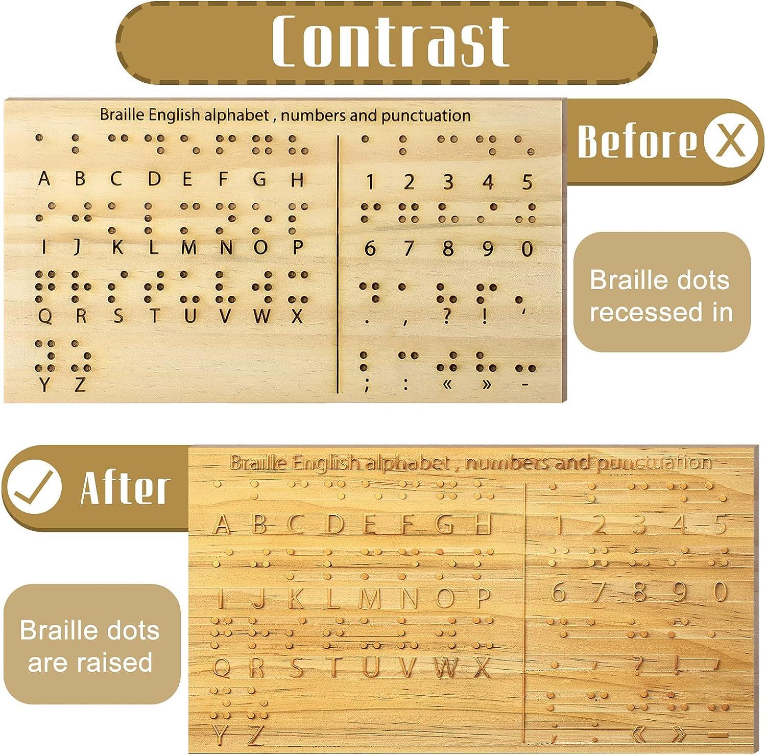 Braille Alphabet Board 8.7x6.3 Inches Wood Educational Tool for Sight