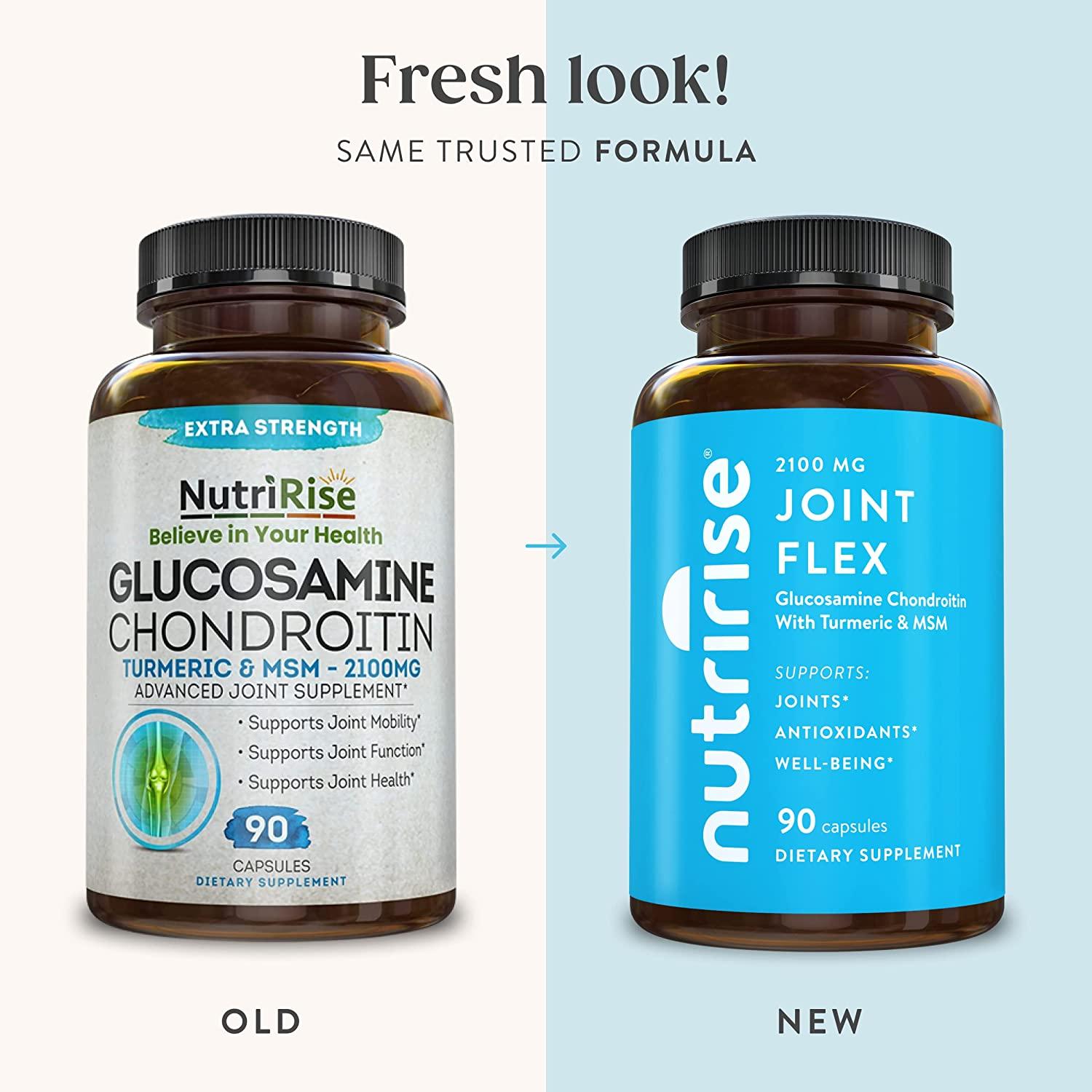 NutriRise Glucosamine Chondroitin MSM Turmeric 2100mg Joint Health