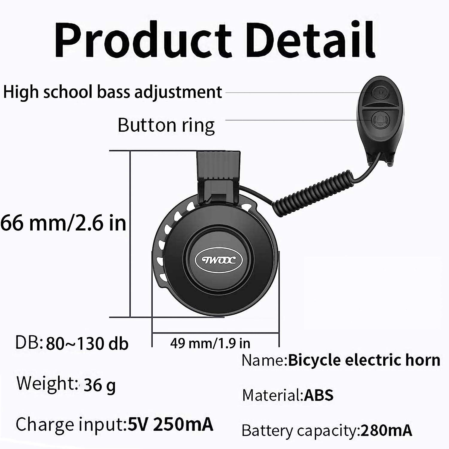 KEWAYO Electric Bike Horn Electronic Bicycle Bell 80130 dB Waterproof Three Volume Modes, with