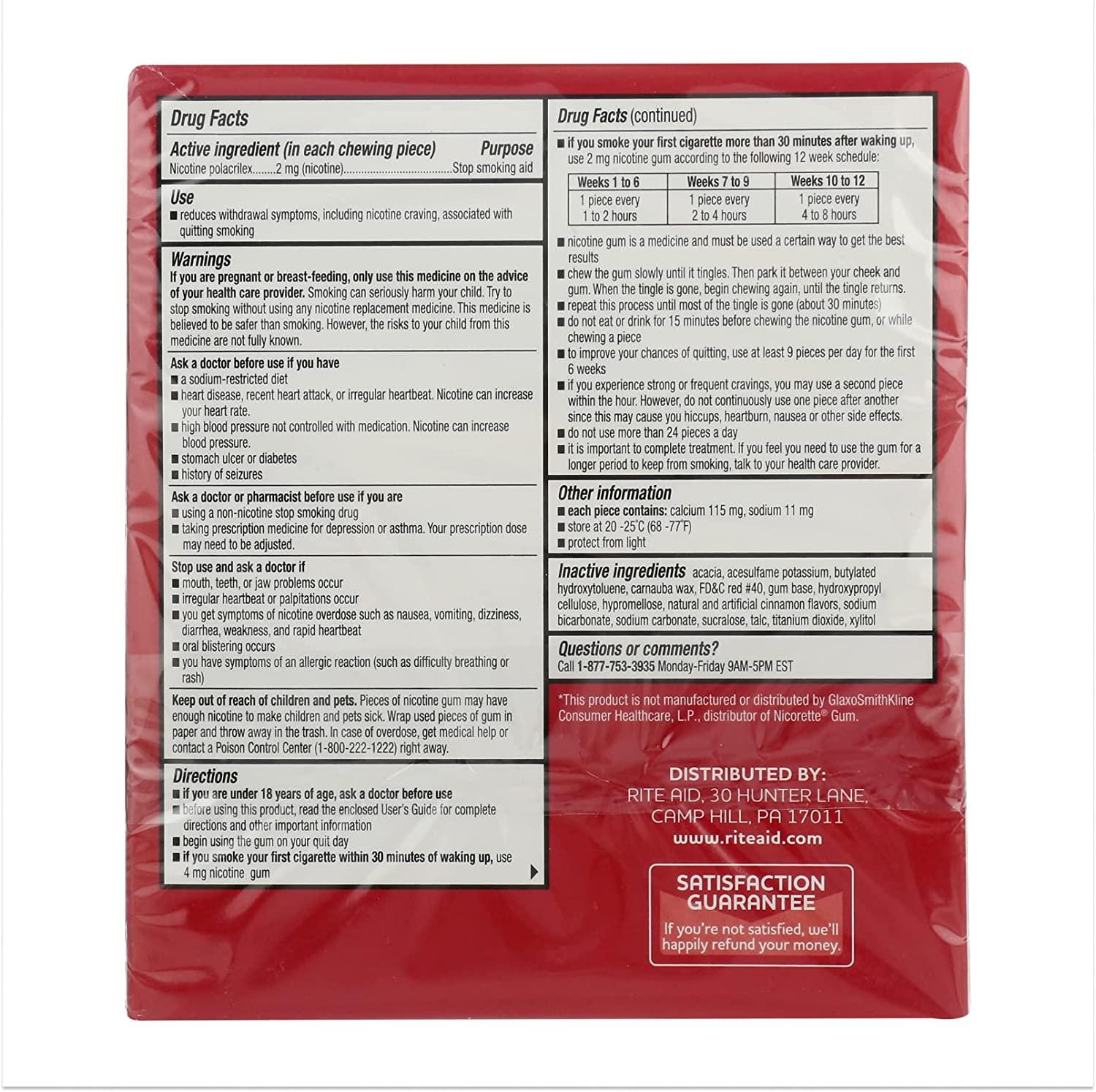 Rite Aid Nicotine Gum 2 mg - 100 Count | Cinnamon Flavor | Quit Smoking Aid  | Buy Now with Express International Delivery