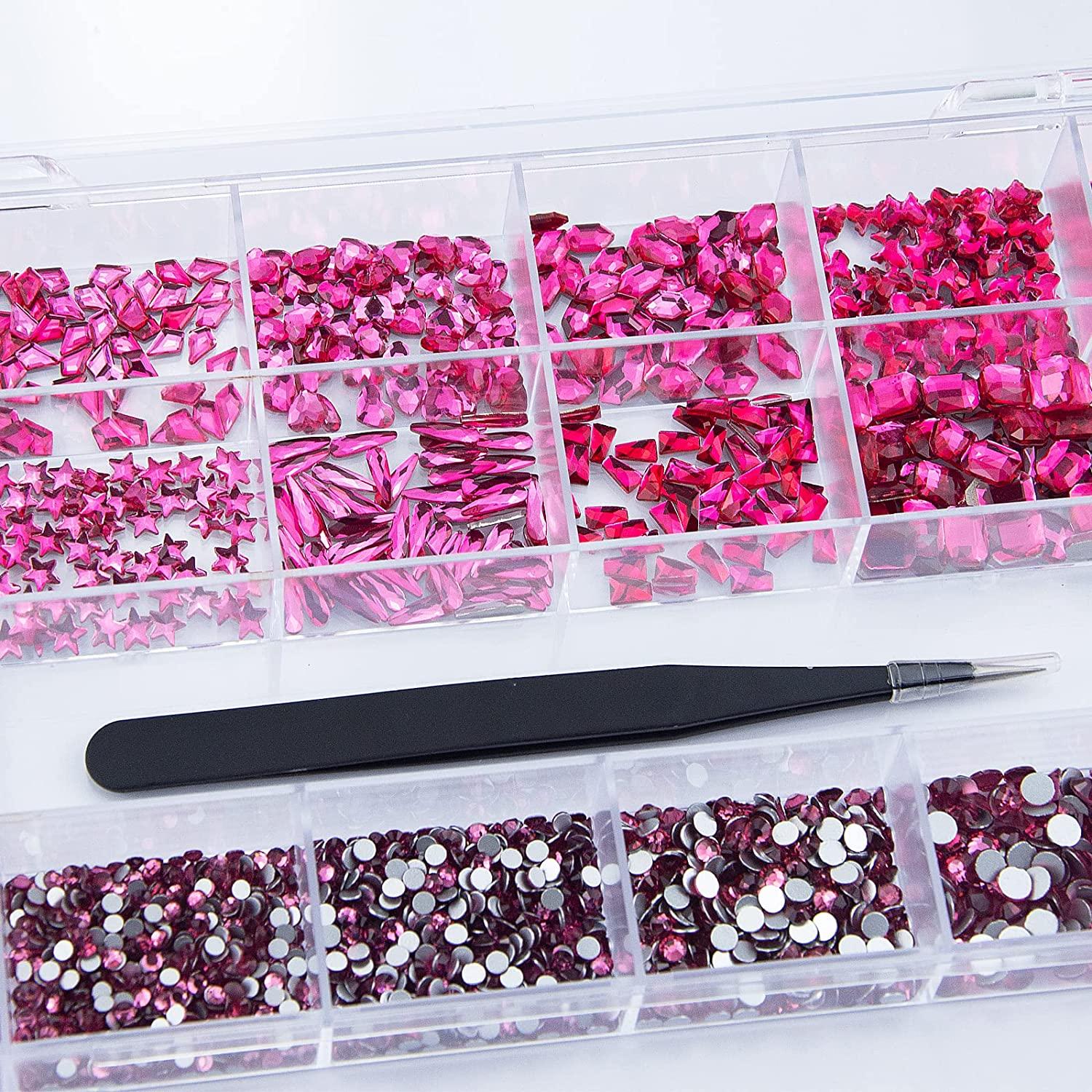 4880Pcs Rose Red Color Nail Rhinestones Kit, Nail Art Rhinestones Crystals  Round Beads Flatback Glass Rose