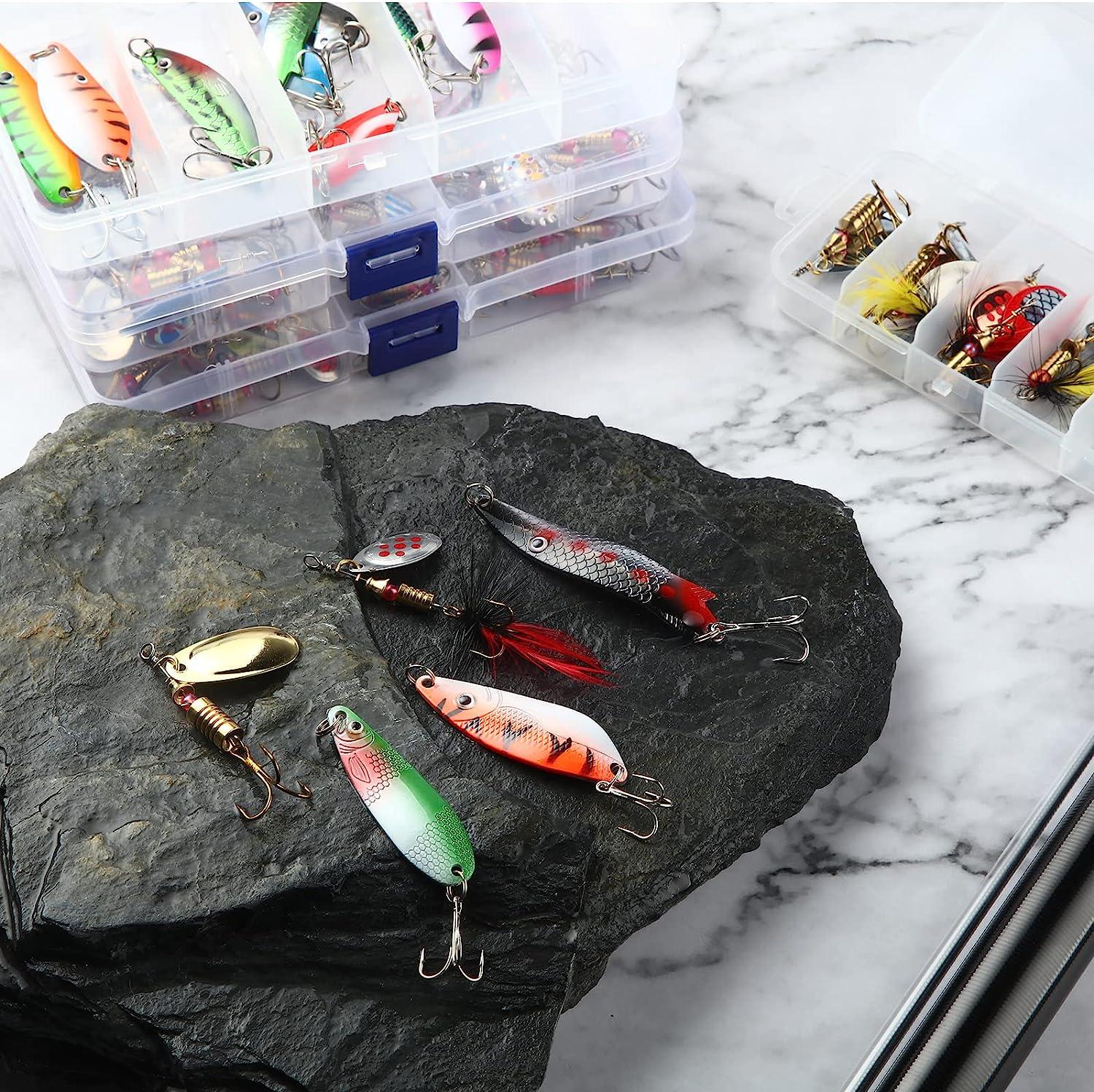 100 Pcs Fishing Lures Spinner Baits Metal Trout Lures Fishing Spinners and  Spinnerbaits Fish Metal Spinner Baits Kit with 4 Pcs Tackle Box for Salmon  Bass Walleye Crappie