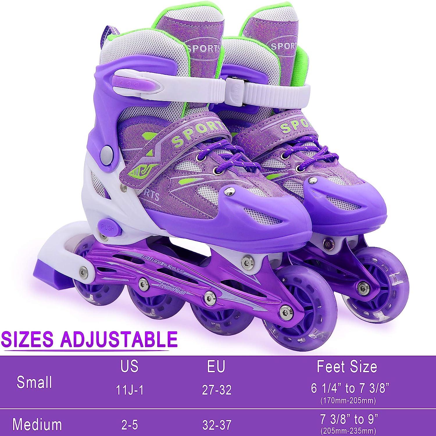PETUOL Kids Adjustable Roller Skates Full Light Up Wheels Girls & Ladies Small Size (11J1)