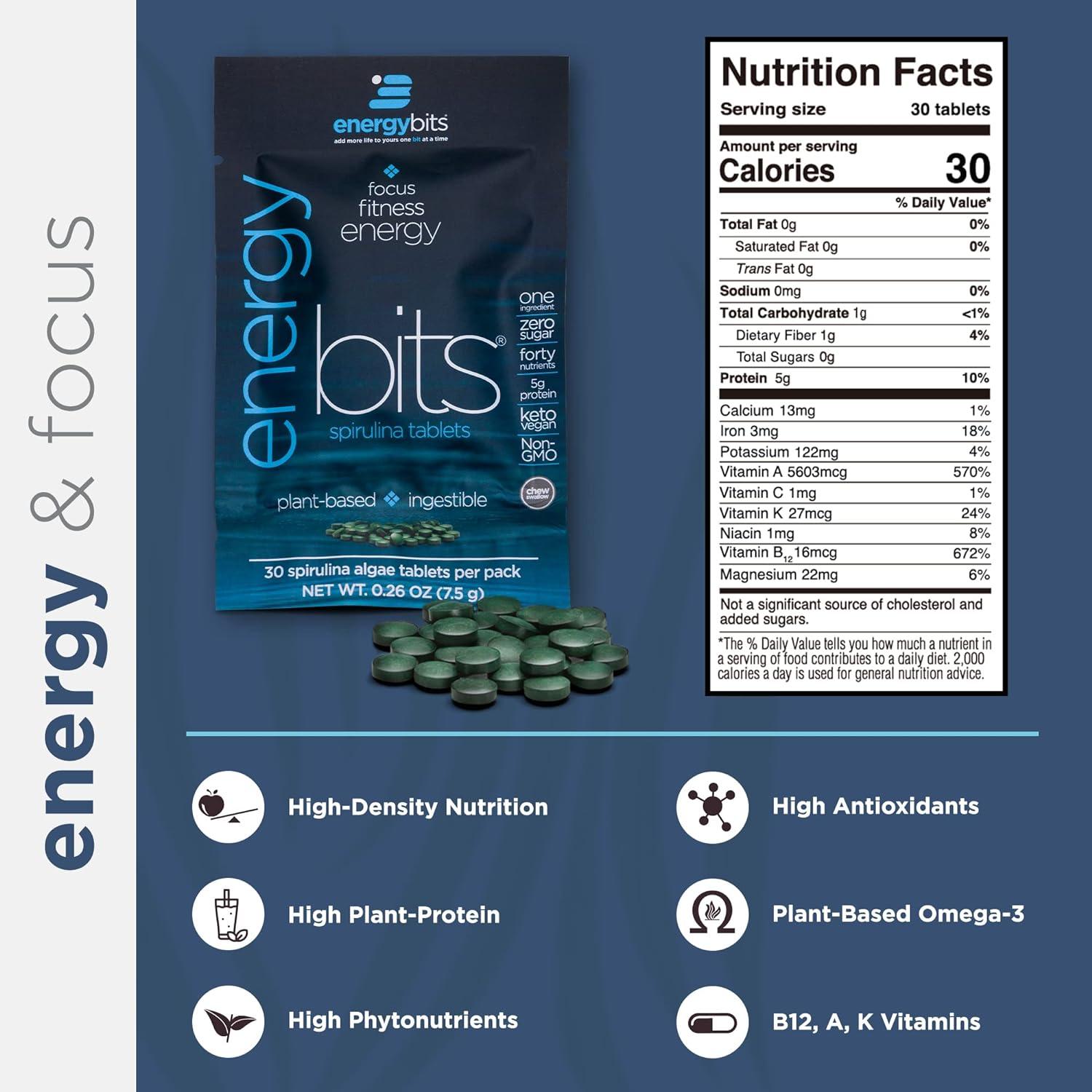 ENERGYBITS Pure Spirulina Algae Tablets Superfood Tablets Pure Blue