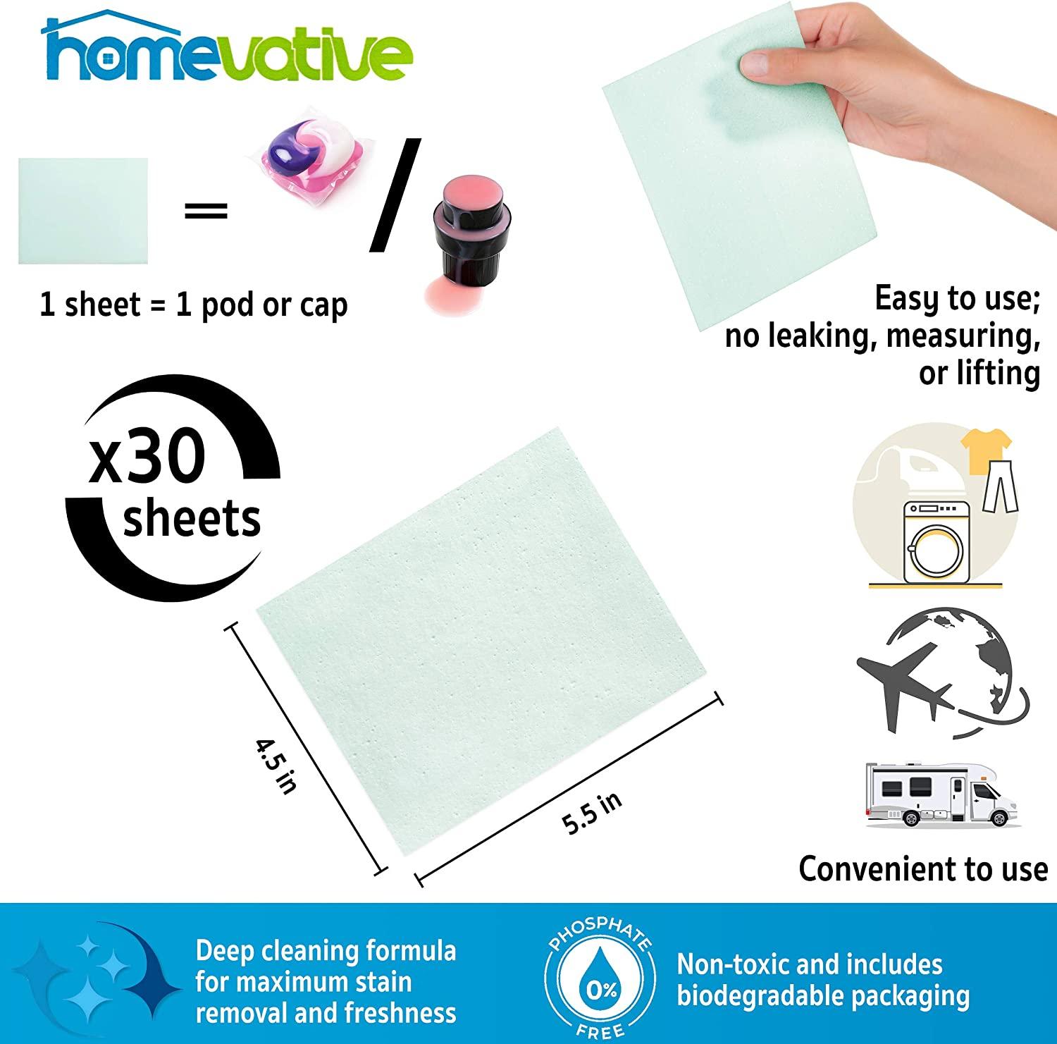 Homevative Laundry Detergent Sheets, Easy dissolve, 30 sheets