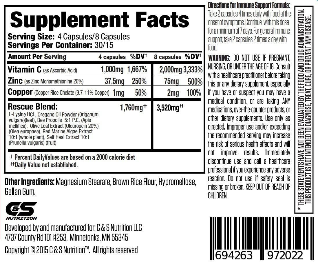Immune Support Formula with L Lysine, Zinc, Vitamin C & Oregano Oil