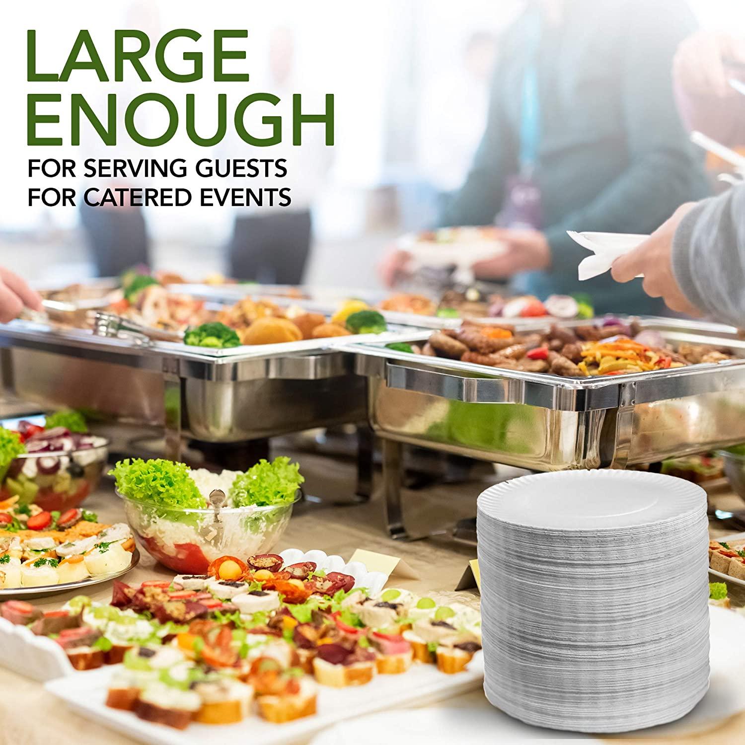 [300 Pack] Bulk Disposable White Uncoated Paper Plates 9 inch Large