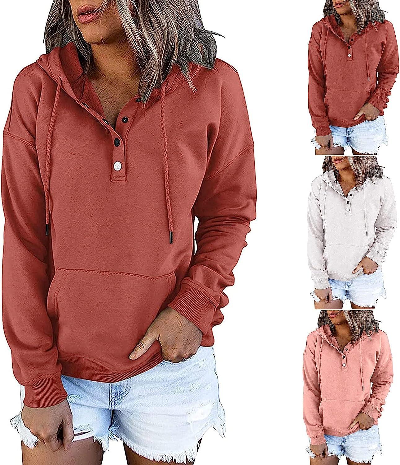 cllios Women's Zip-Up Hoodies Long Sleeve with Pocket Sweatshirts  Drawstring Mid-Length Solid Color Casual Jacket