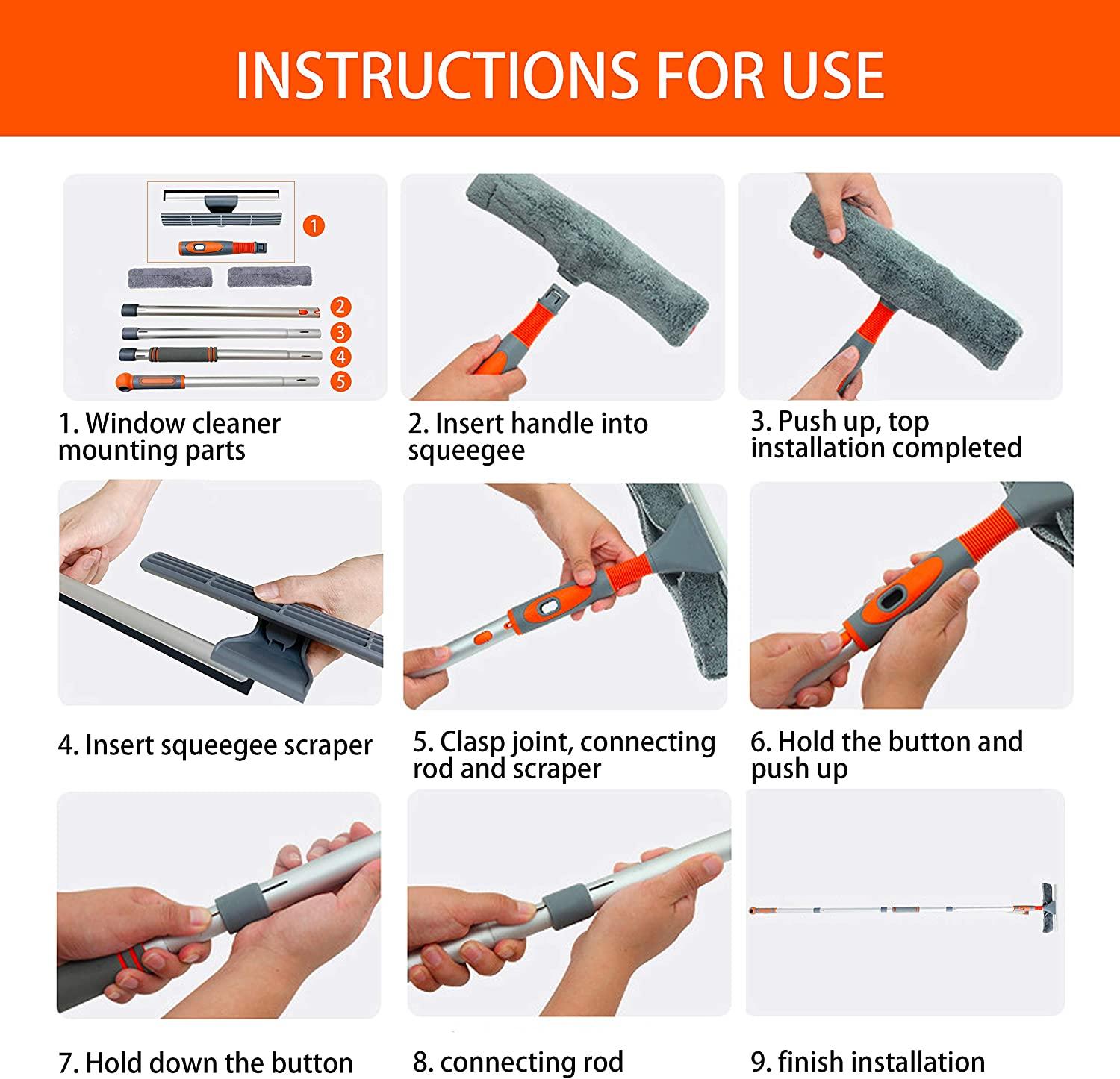 Professional 2in1 Window Squeegee Cleaner with Extension Pole 62