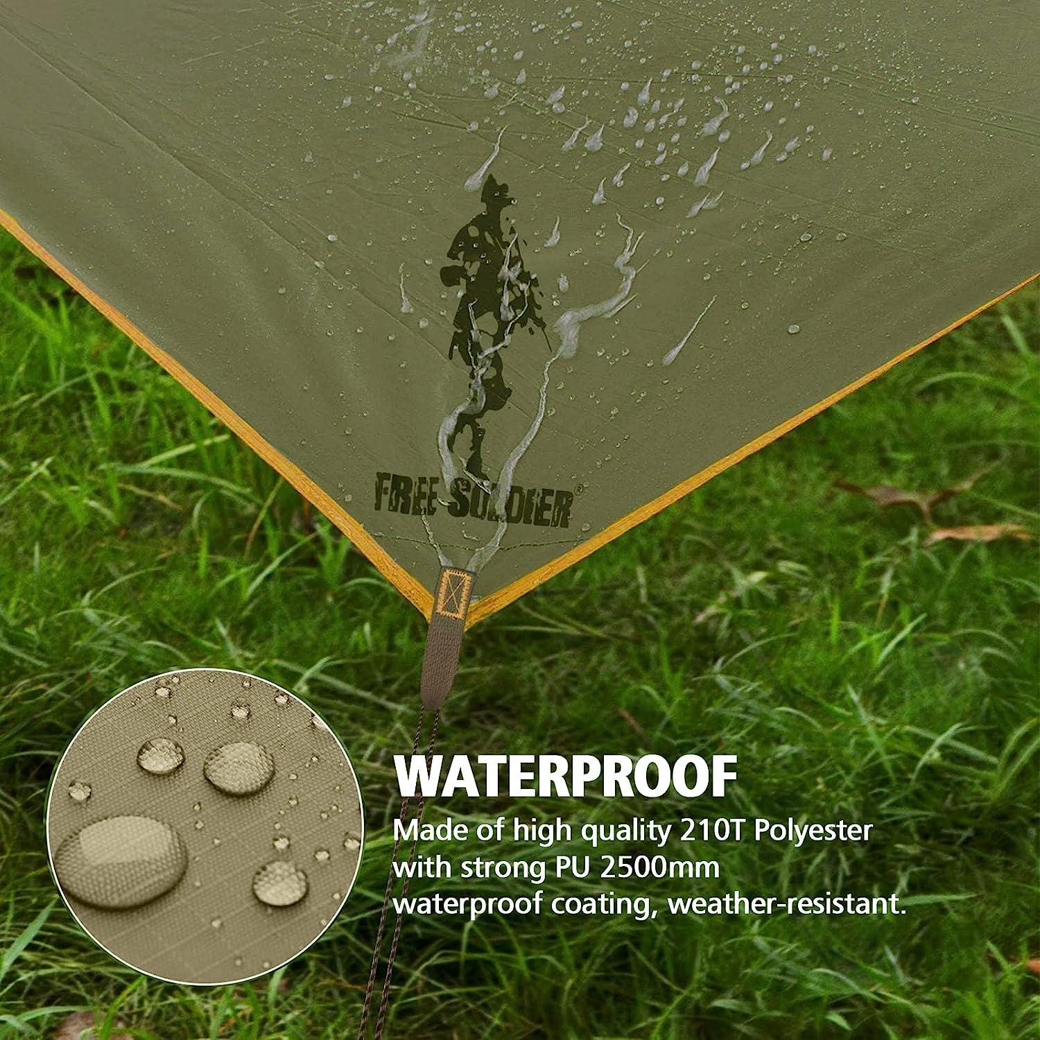 FREE SOLDIER Waterproof Portable Tarp Multifunctional Outdoor Camping  Traveling Awning Backpacking Tarp Shelter Rain Tarp Brown